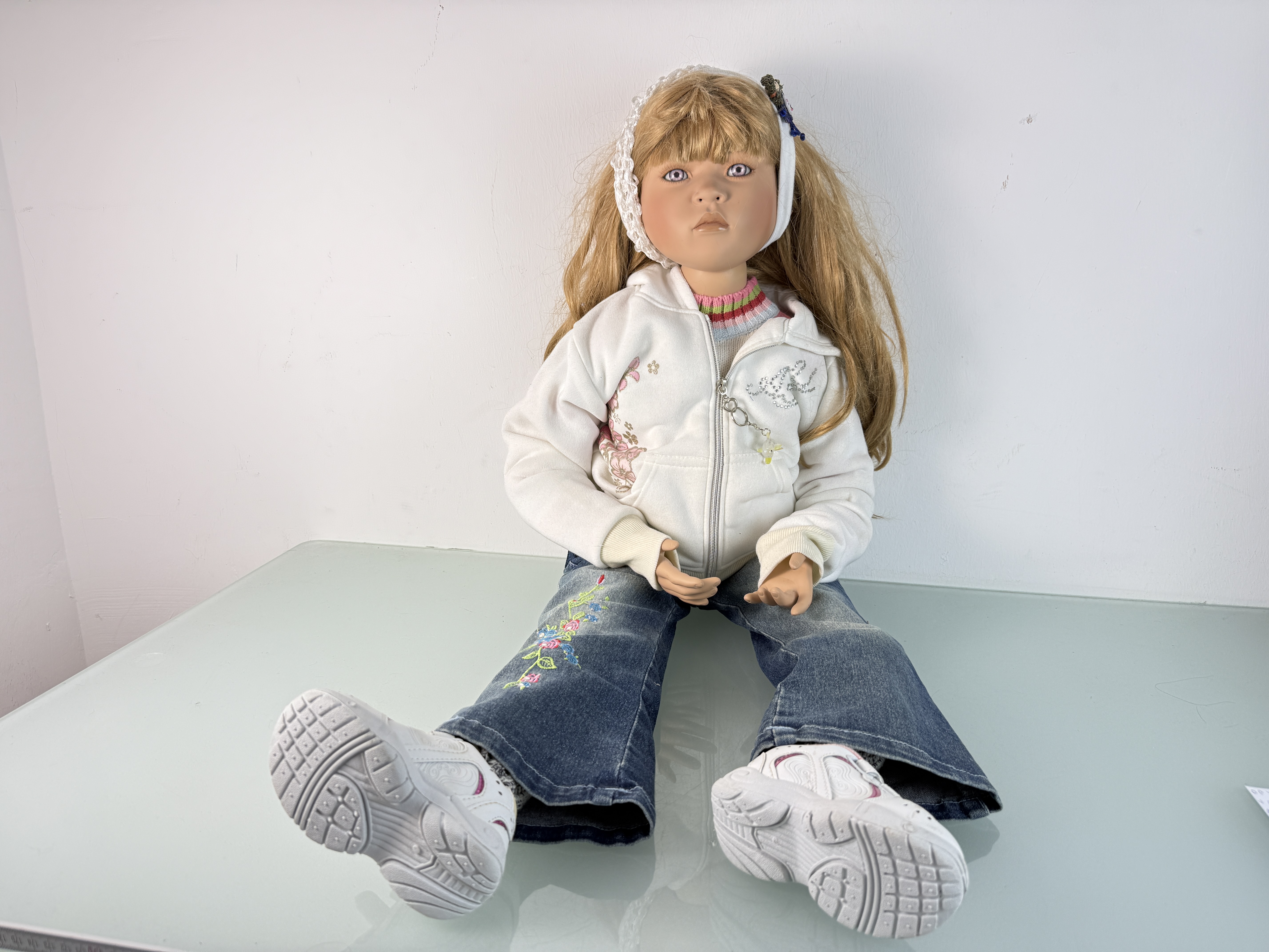Künstlerpuppe Christine Orange Porzellan Puppe 100 cm. Top Zustand  