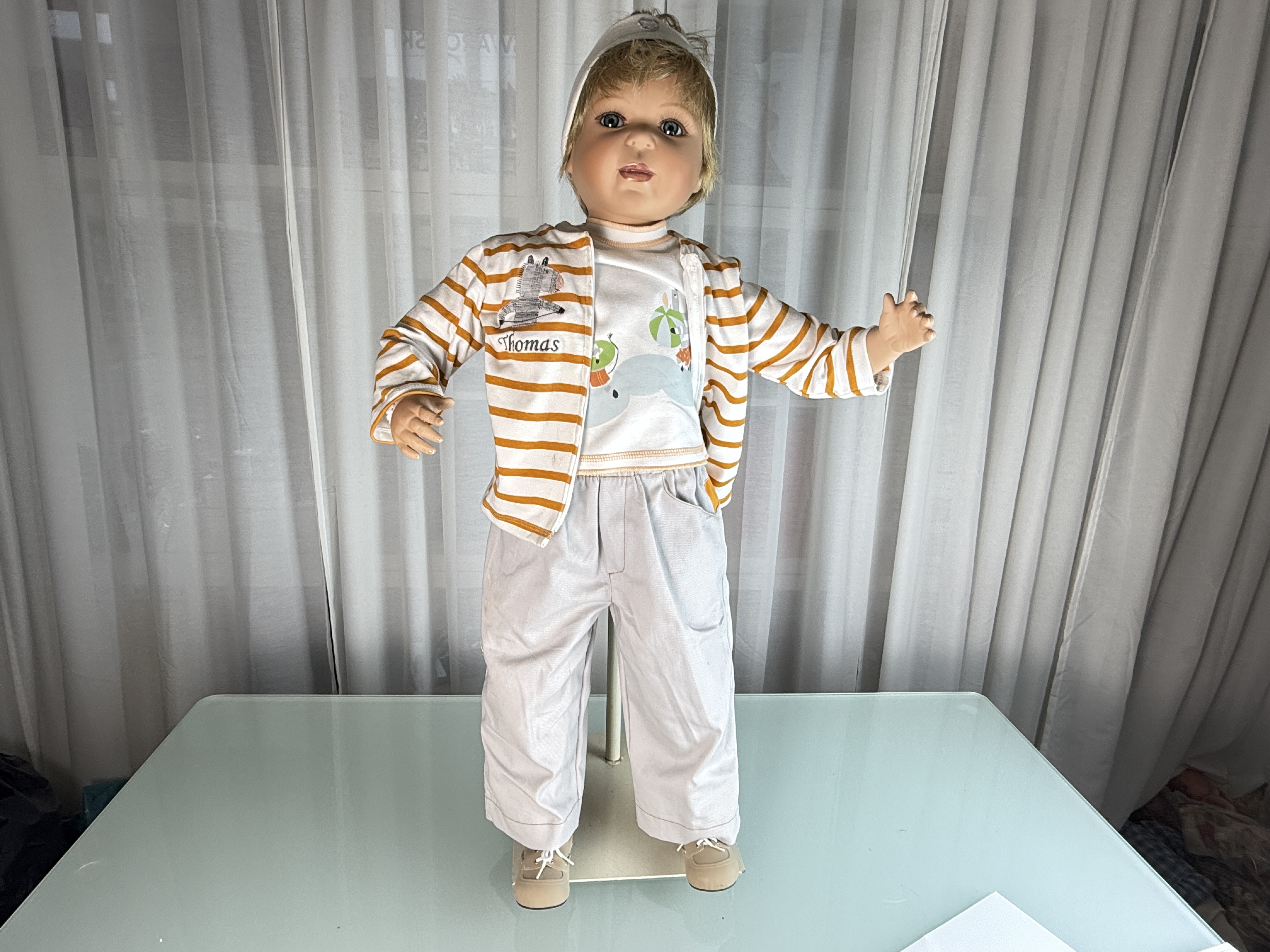 Künstlerpuppe Inge Tenbusch Porzellan Puppe 82 cm. Top Zustand 