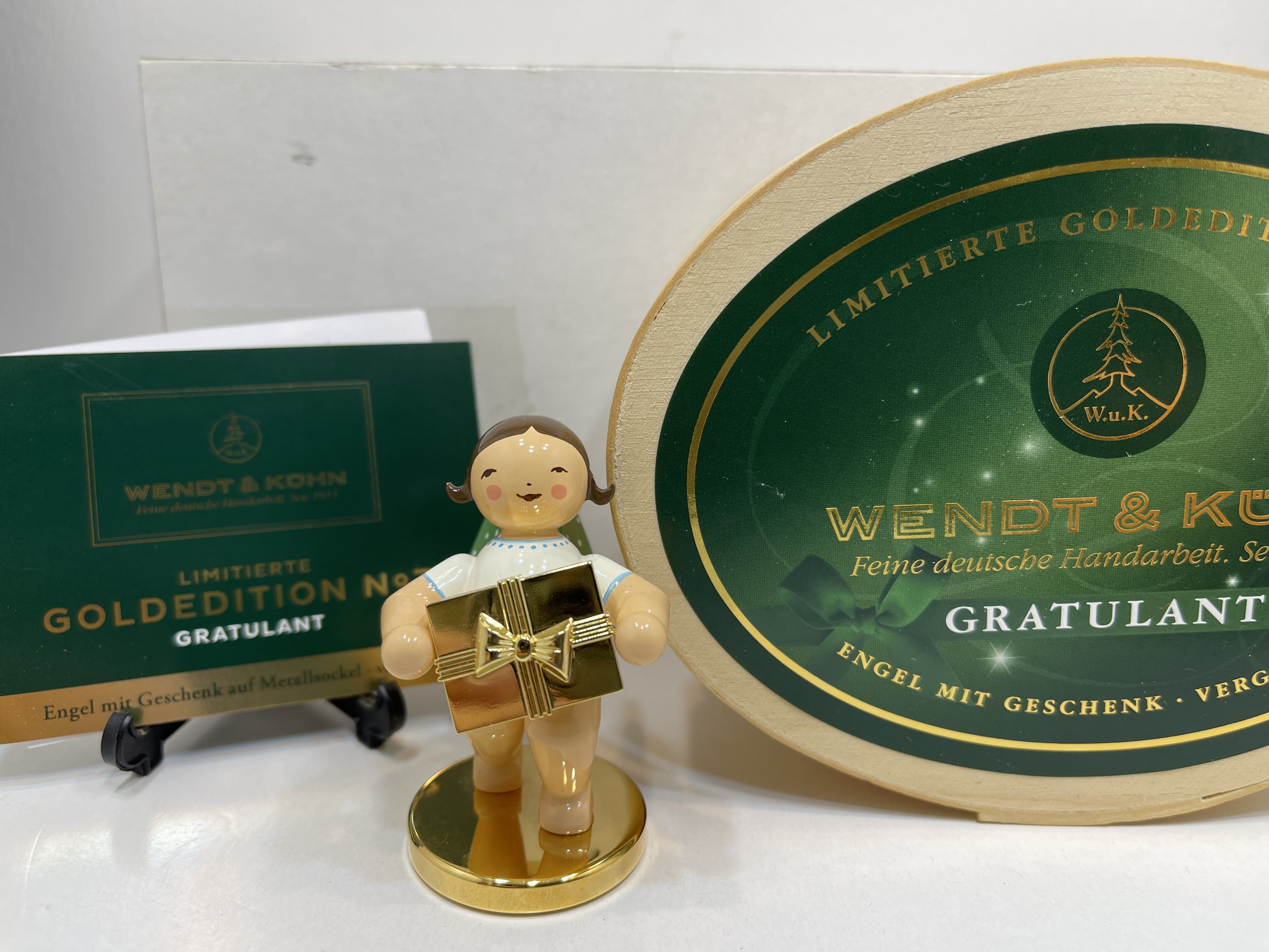 Wendt und Kühn Erzgebirge Figur Engel 6,5 cm. Limitiert 2014 + OVP - Top Zustand  