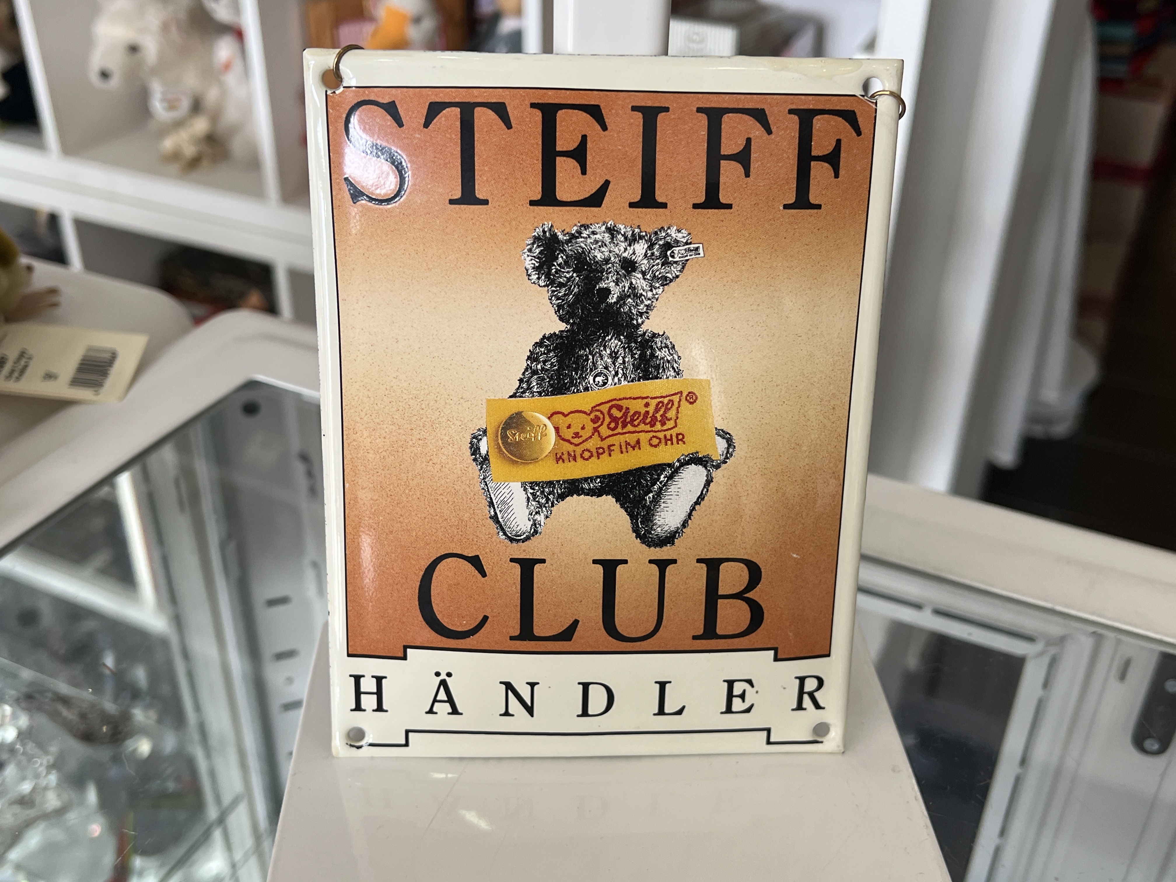 Steiff Reklame Händler Schild Metall 17 x 13 cm. - Top Zustand  