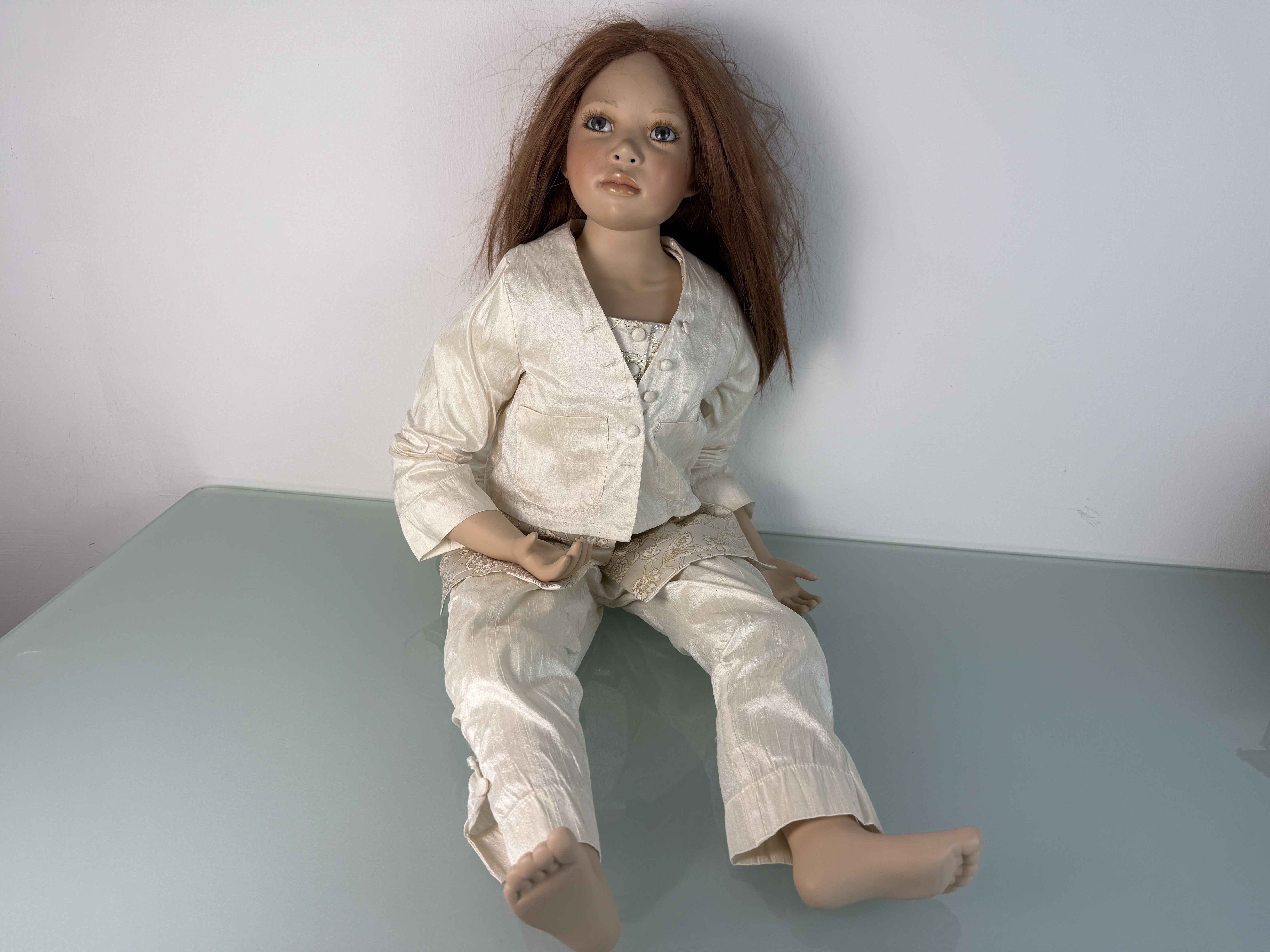 Künstlerpuppe Christine Orange Porzellan Puppe 93 cm. Top Zustand  