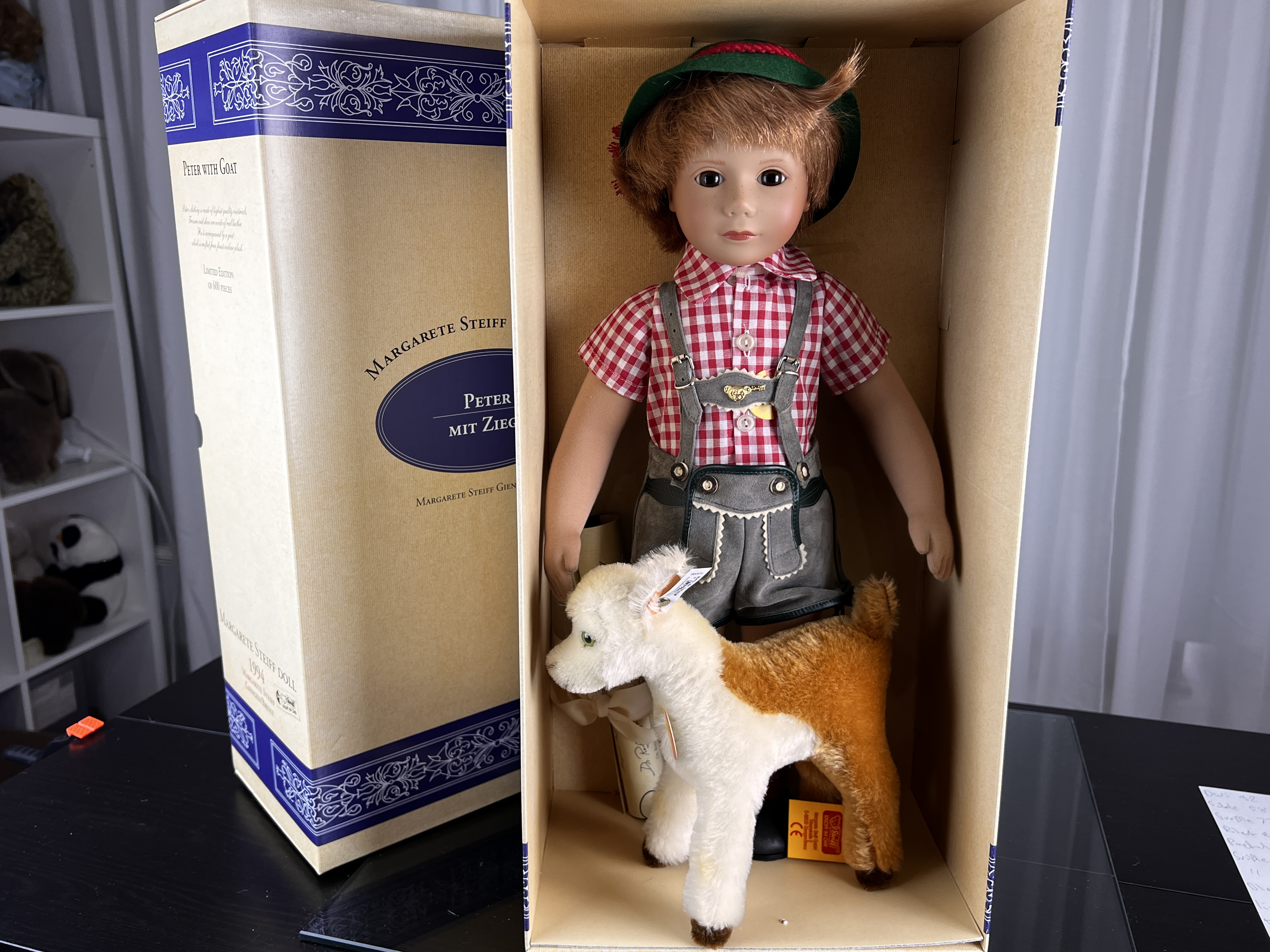 Steiff Puppe 703096 Peter mit Ziege 50 cm. Top Zustand 