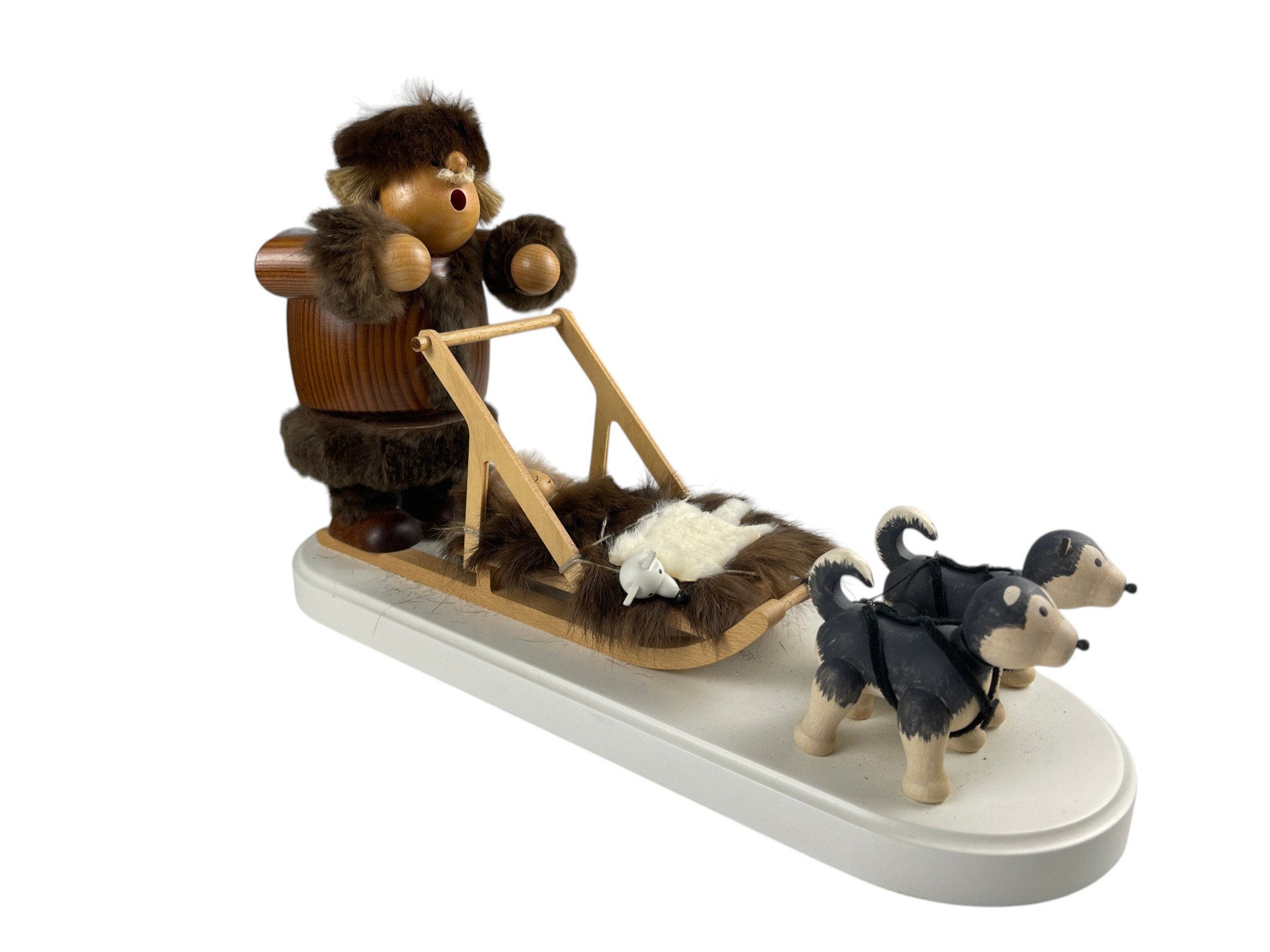 Erzgebirge Figur KWO Schlitten Räuchermänchen 33,5 x 20 cm. Top Zustand