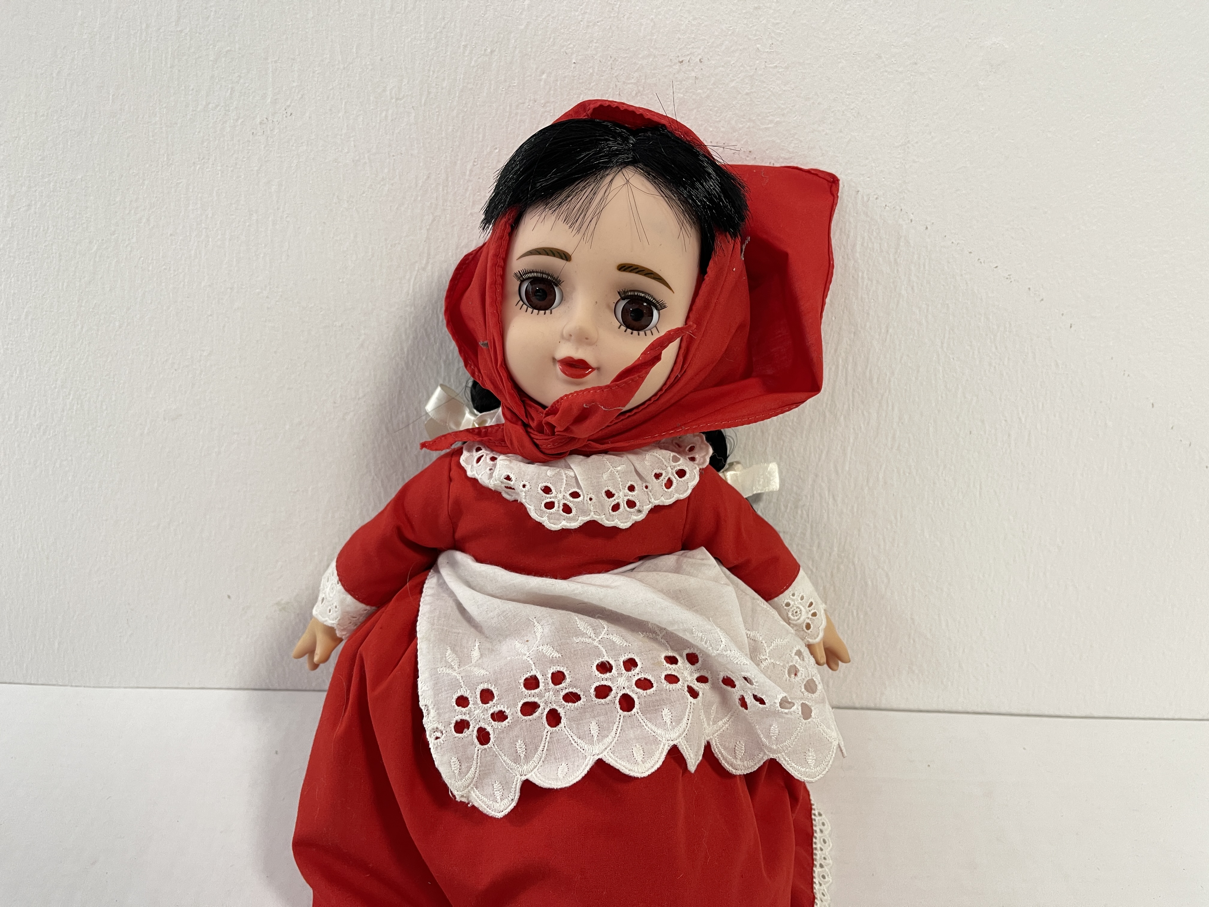 Sammler Puppe Vinyl Rotkäppchen mit 3 Gesichtern 37 cm. Top Zustand