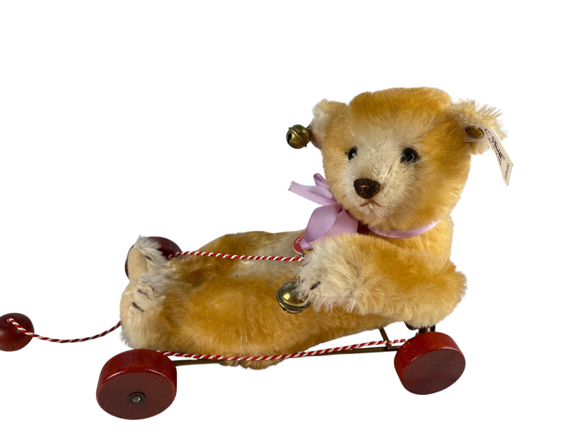  Steiff Tier 0135/20 Bär auf Wagen Teddy 17 x 20  cm. Top Zustand