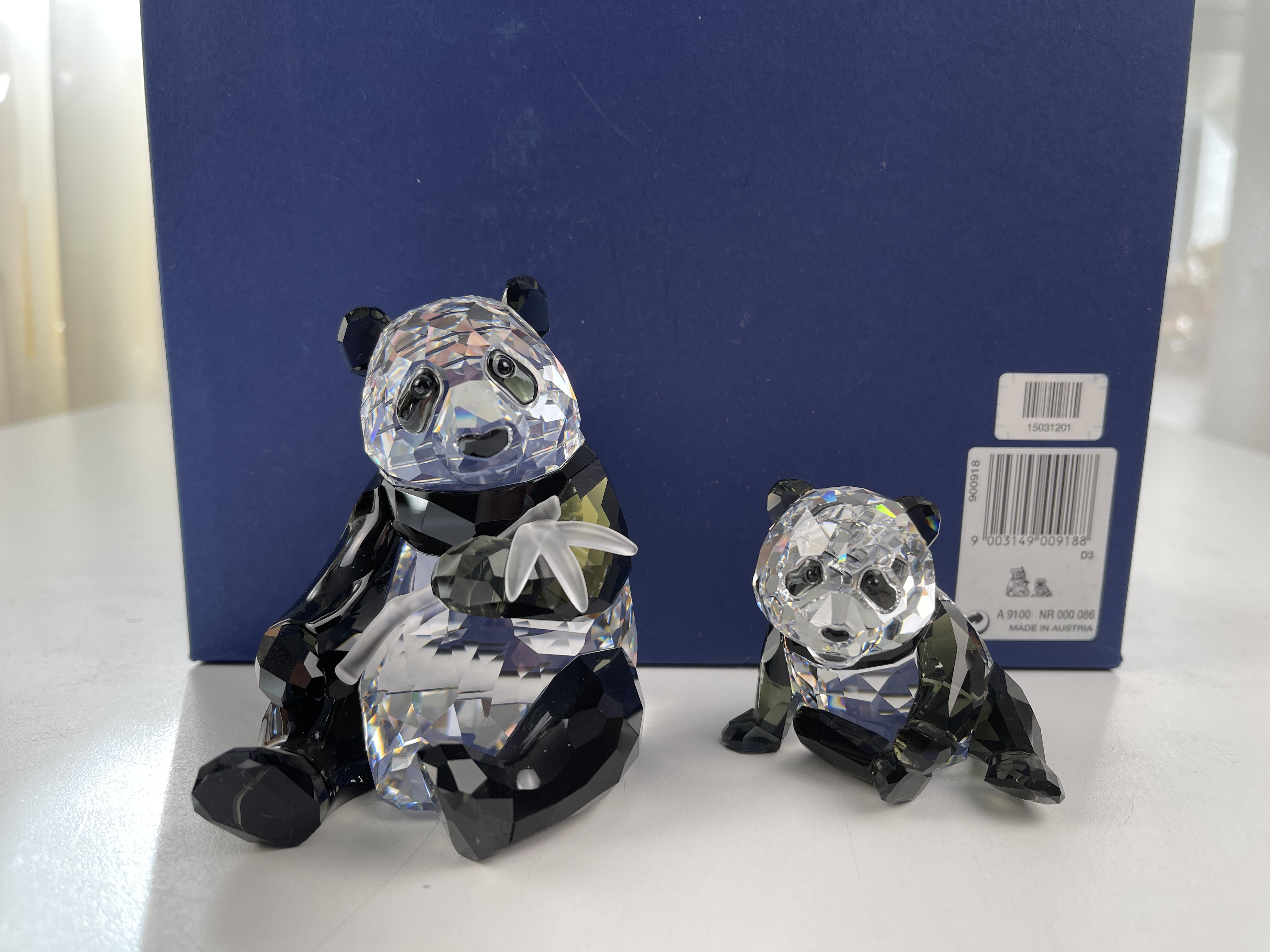 Swarovski Figur 900918 Jahresfigur 2008 Pandas. 9,5 + 6 cm. Ovp & Zertifikat. Top Zustand