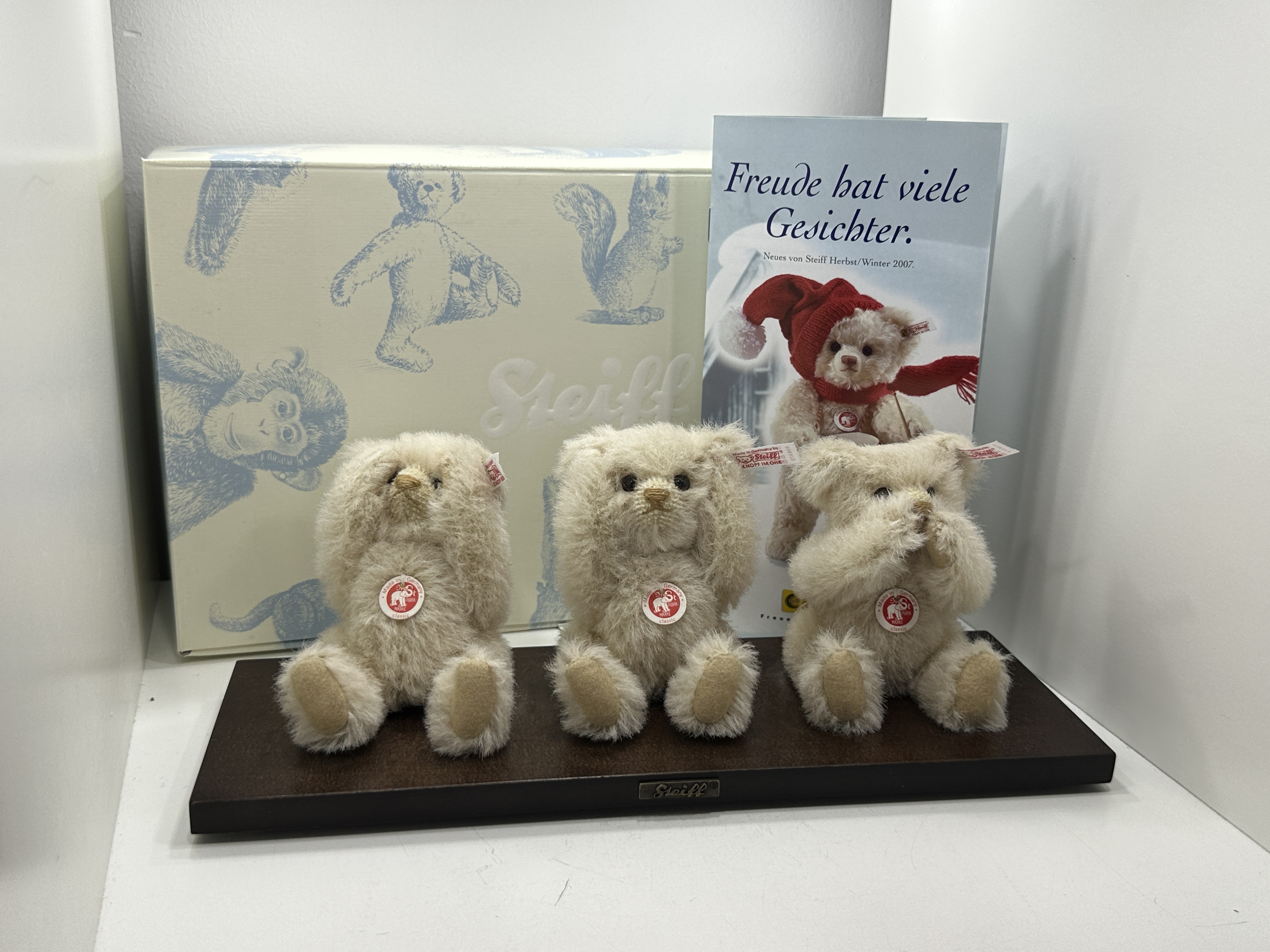 Steiff Tier Teddy Bär 038372 Die drei weissen Bären 12 / 29 x 10 cm. Top Zustand