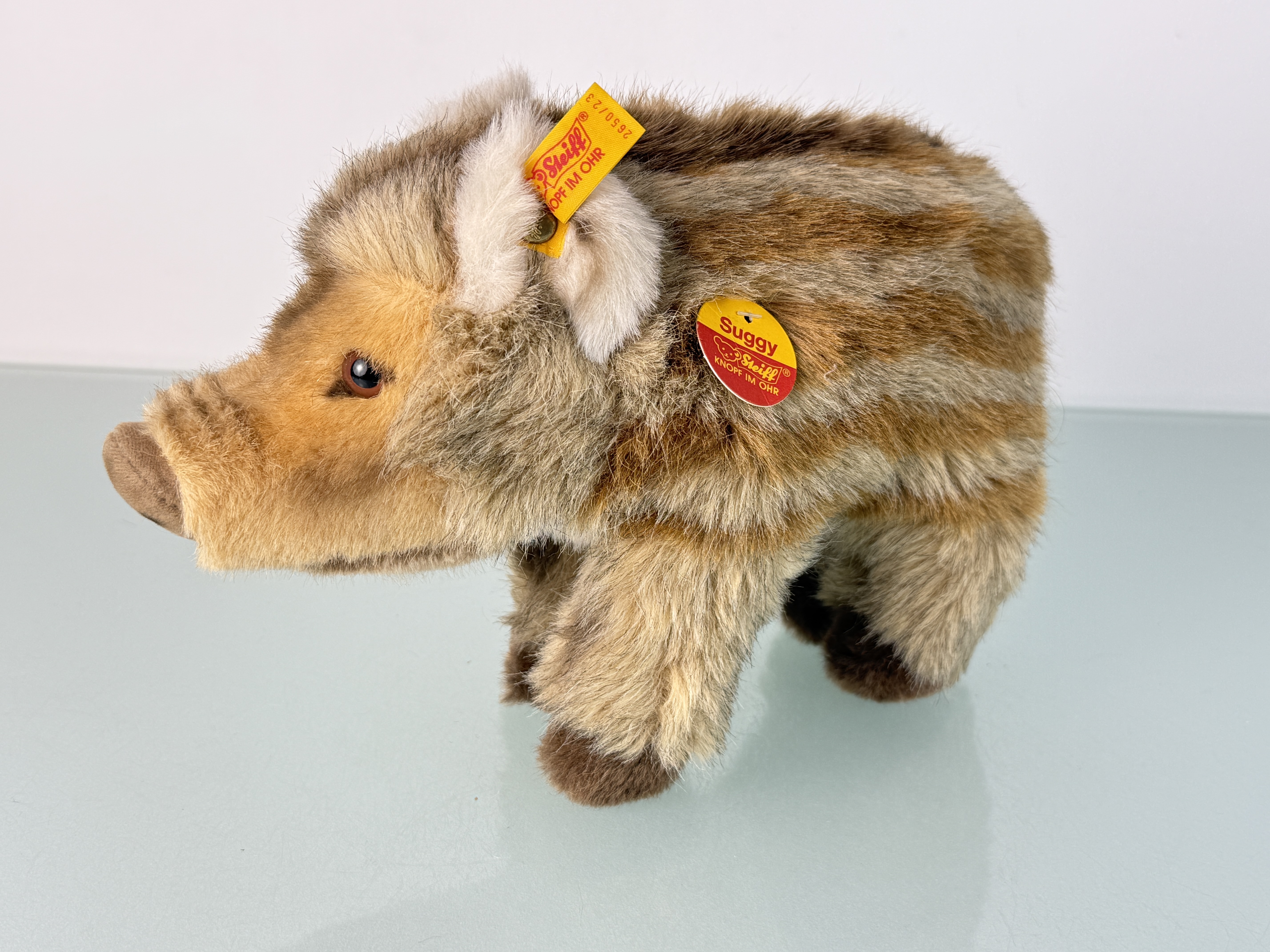 Steiff Tier 2650/23 Wildschwein Frischling 19 x 27 cm. Top Zustand 