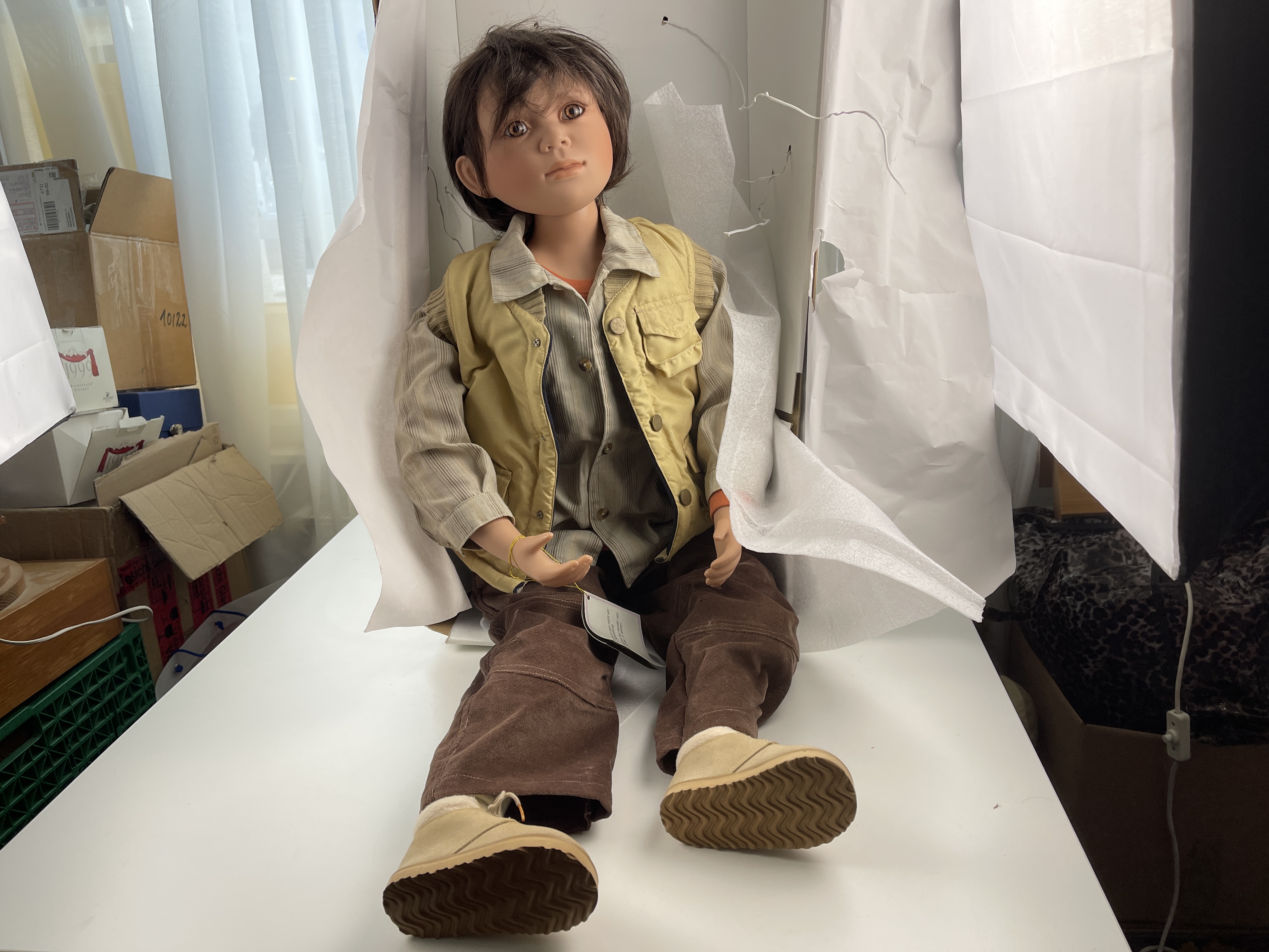 Künstlerpuppe Christine Orange Porzellan Puppe 86 cm. Top Zustand   