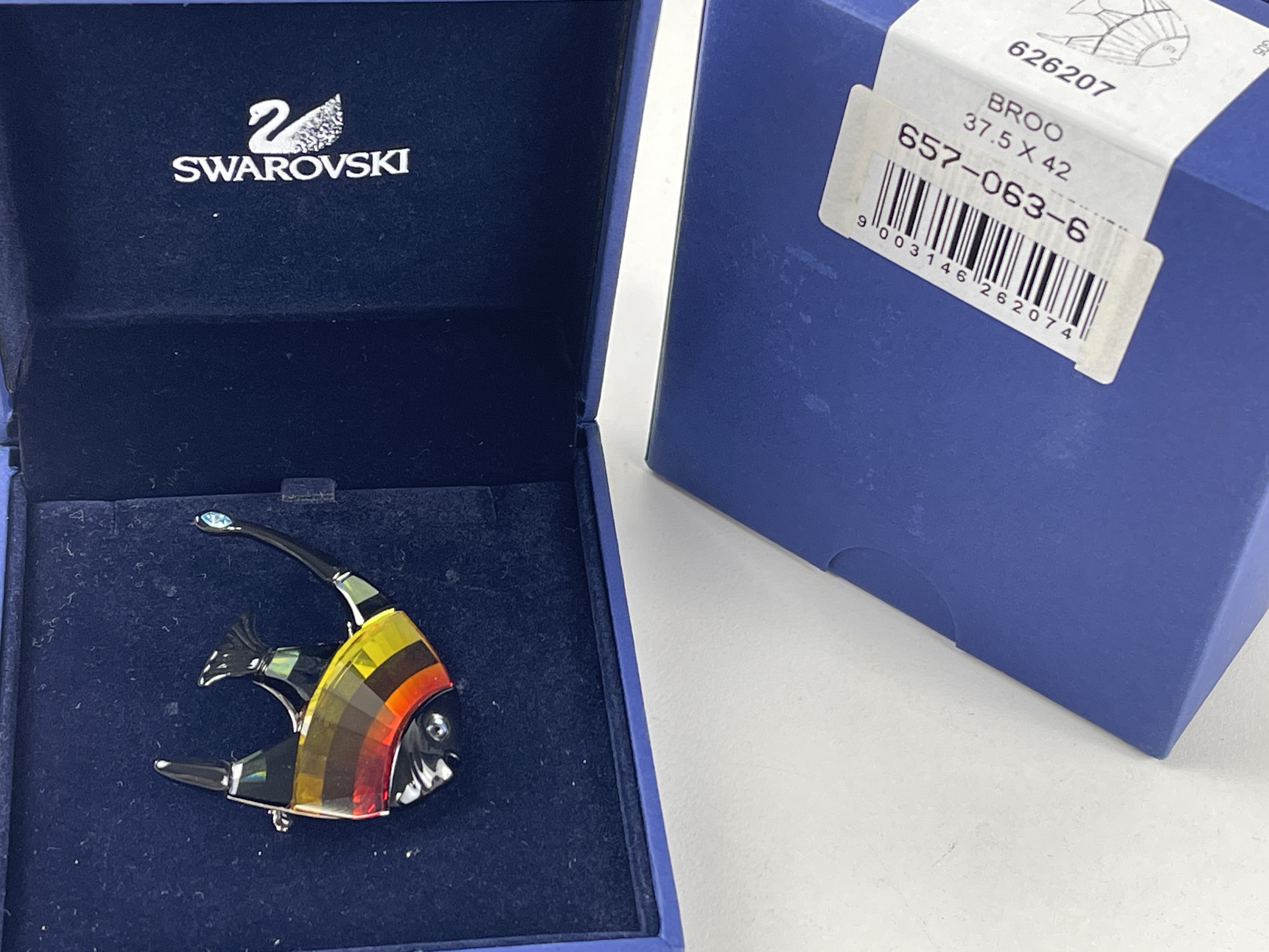 Swarovski 626207 Brosche Fisch Calabar 3,75 cm. OVP + Zertifikat Top Zustand.