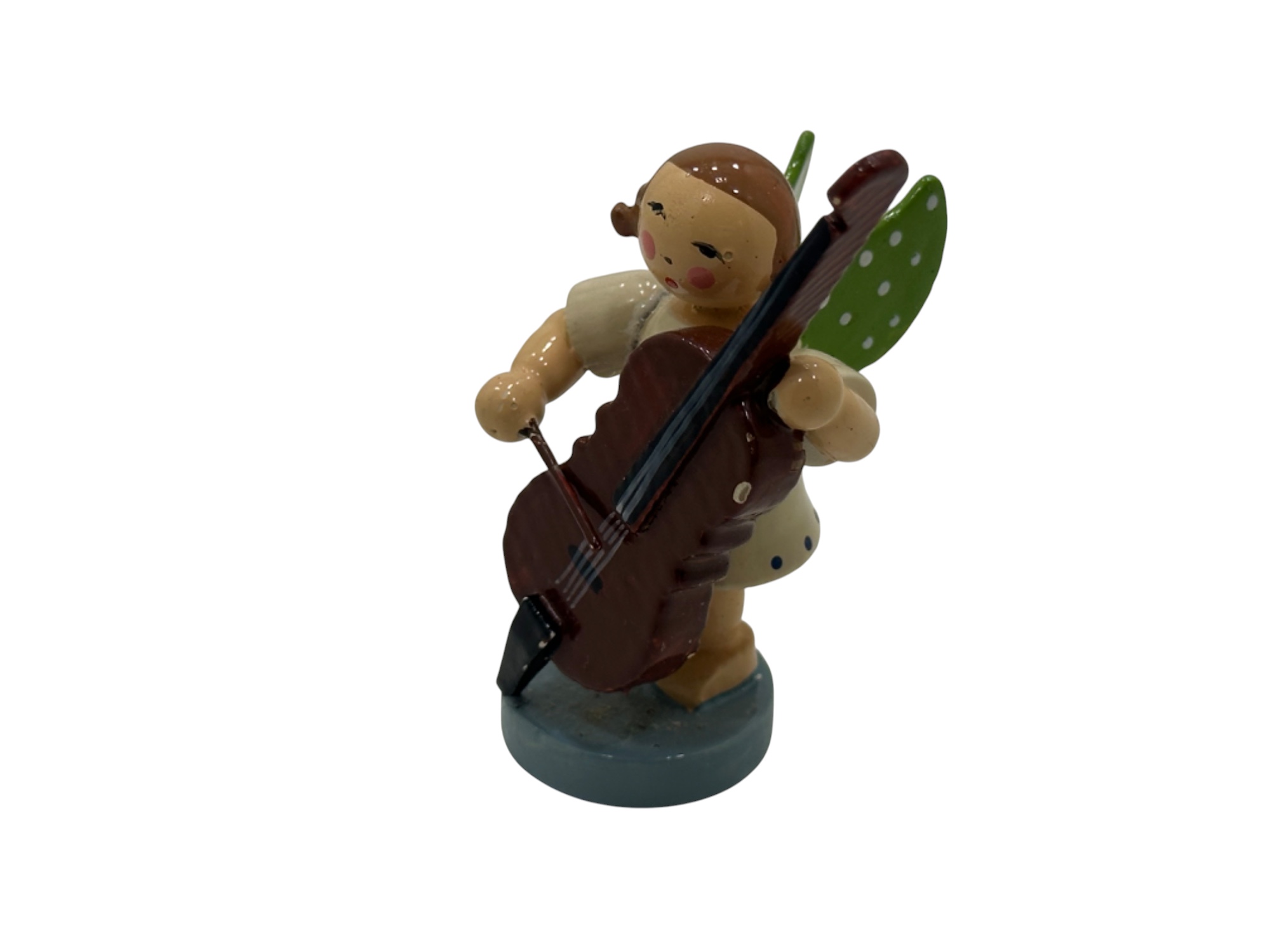 Erzgebirge Figur Engel mit Kontrabass 6 cm. Zustand siehe Fotos