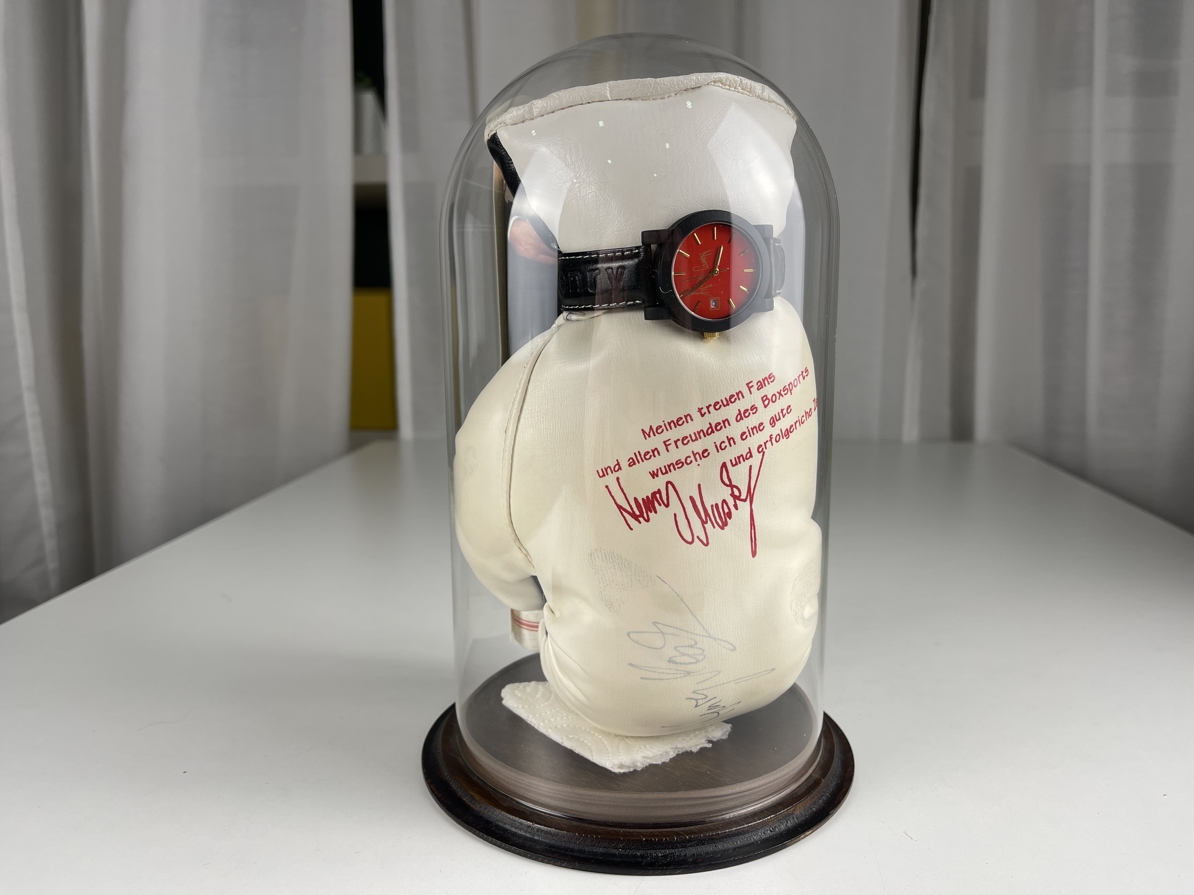 Henry Maske Boxhandschuh + Armbanduhr + Glasglocke ca. 25 cm. Top Zustand  