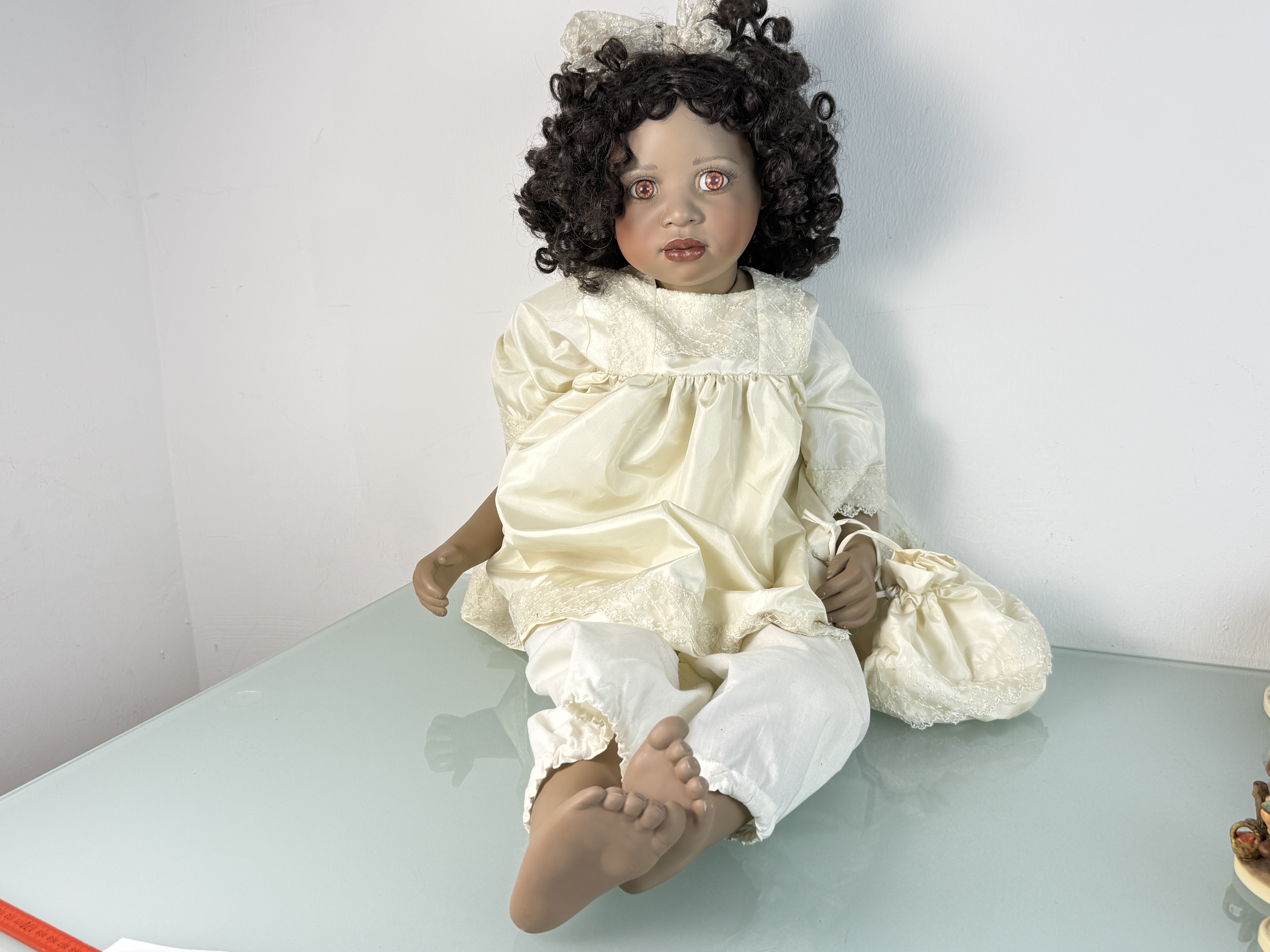 Künstlerpuppe Sammler Mädchen Christine Orange Porzellan Puppe 95 cm. Top Zustand  