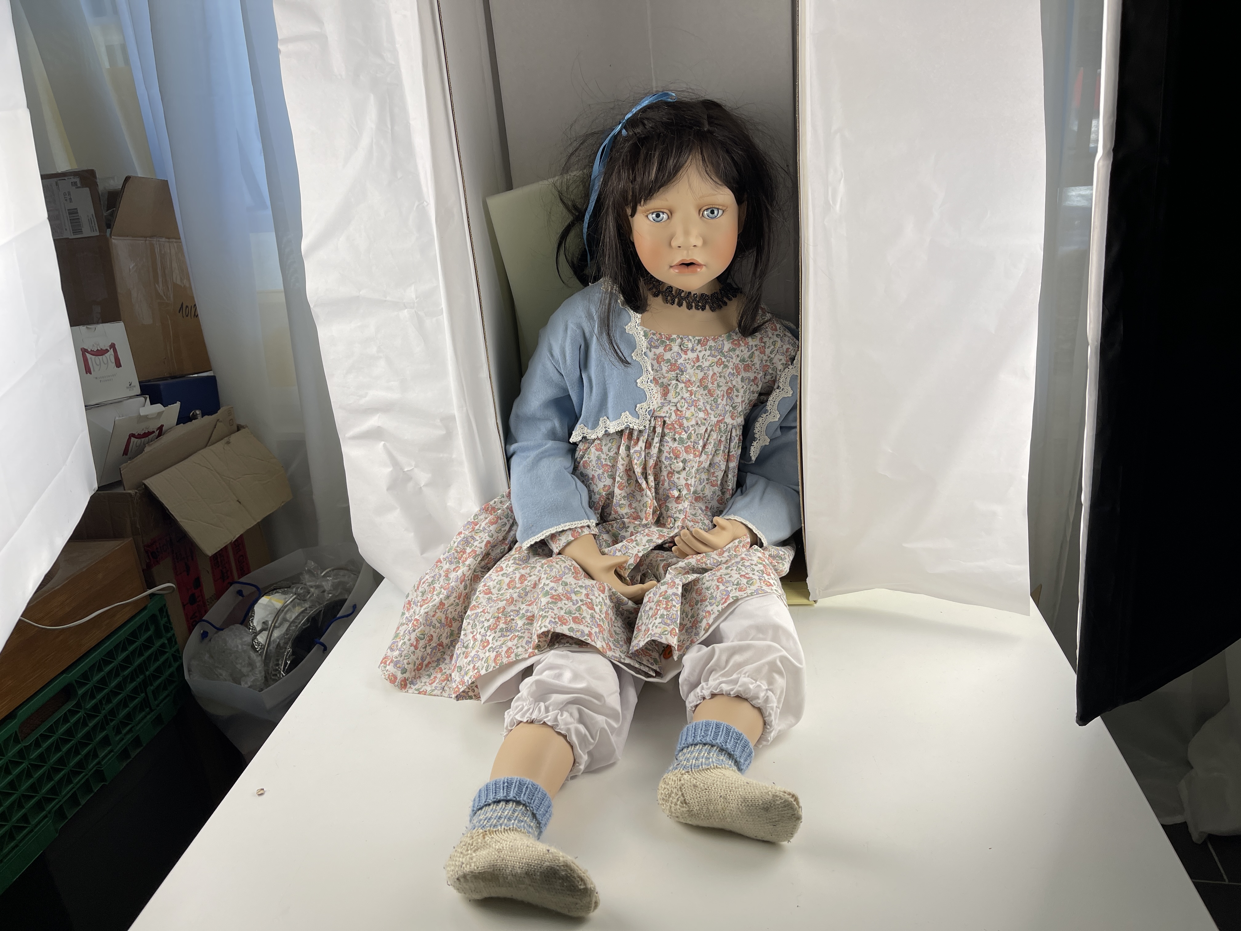 Künstlerpuppe Christine Orange Porzellan Puppe 85 cm. Top Zustand 