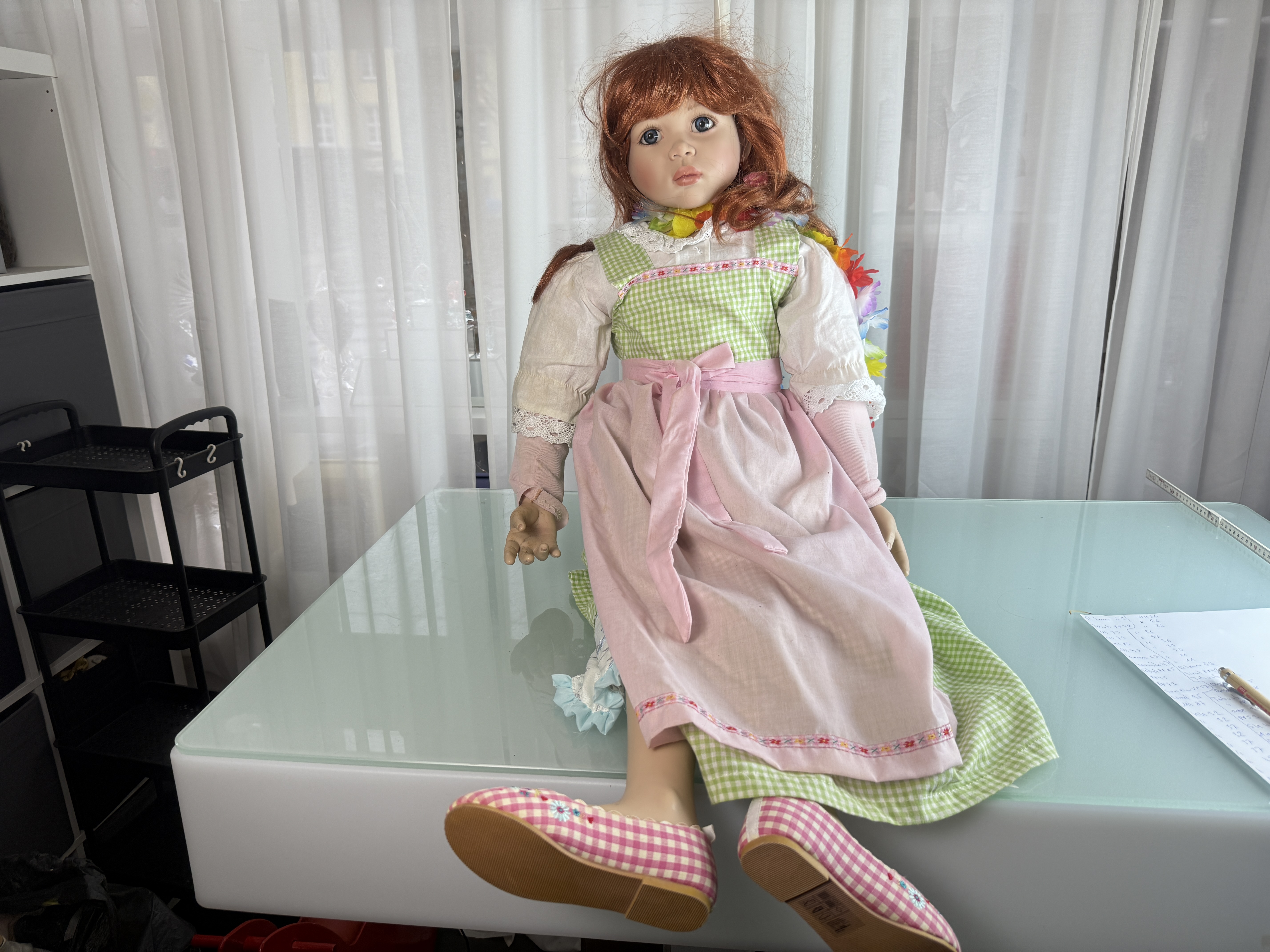 Künstlerpuppe Sammler Mädchen Christine Orange Vinyl Puppe 98 cm. Top Zustand  