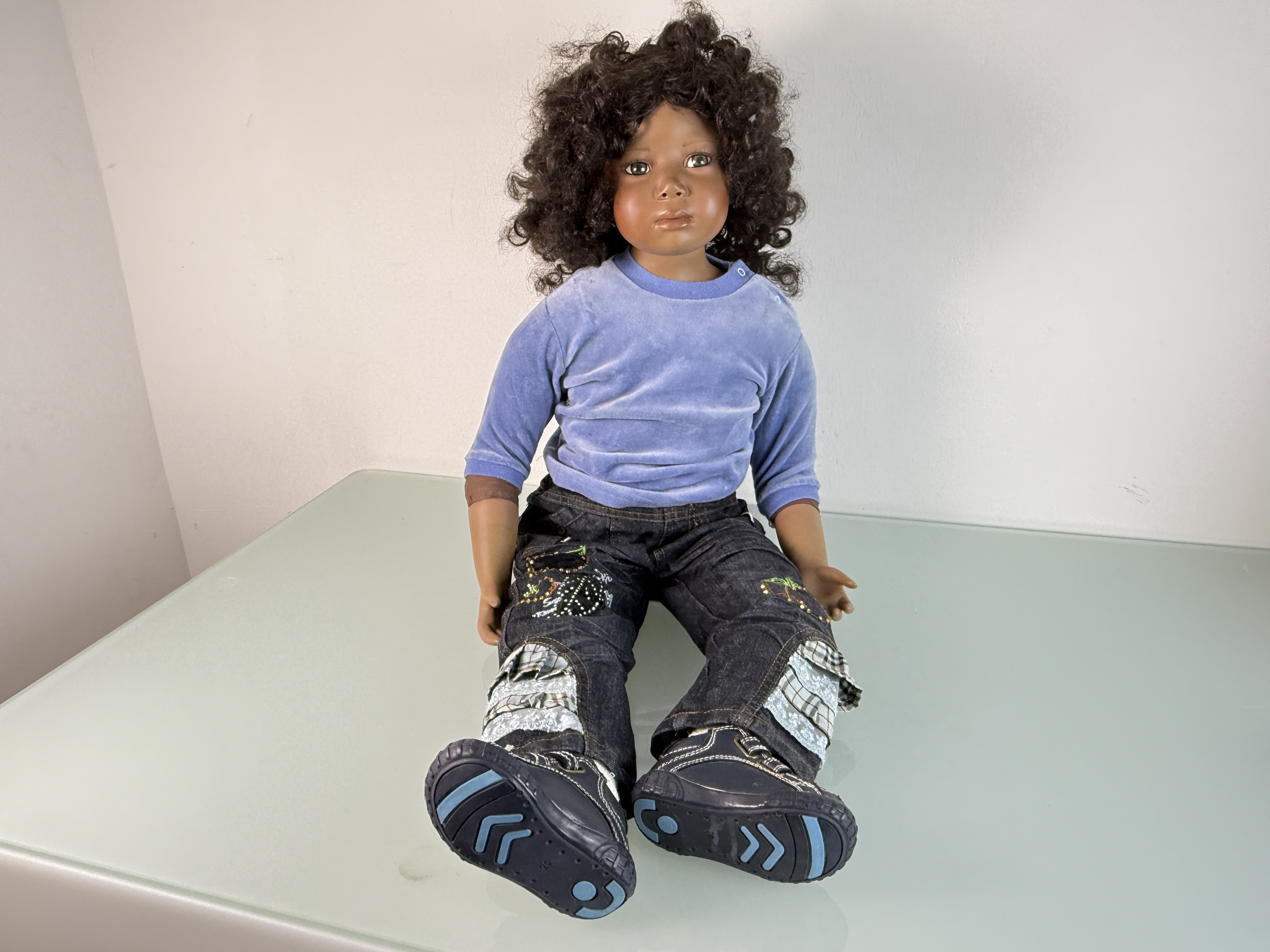 Künstlerpuppe Sammler Mädchen Christine Orange Porzellan Puppe 93 cm. Top Zustand  