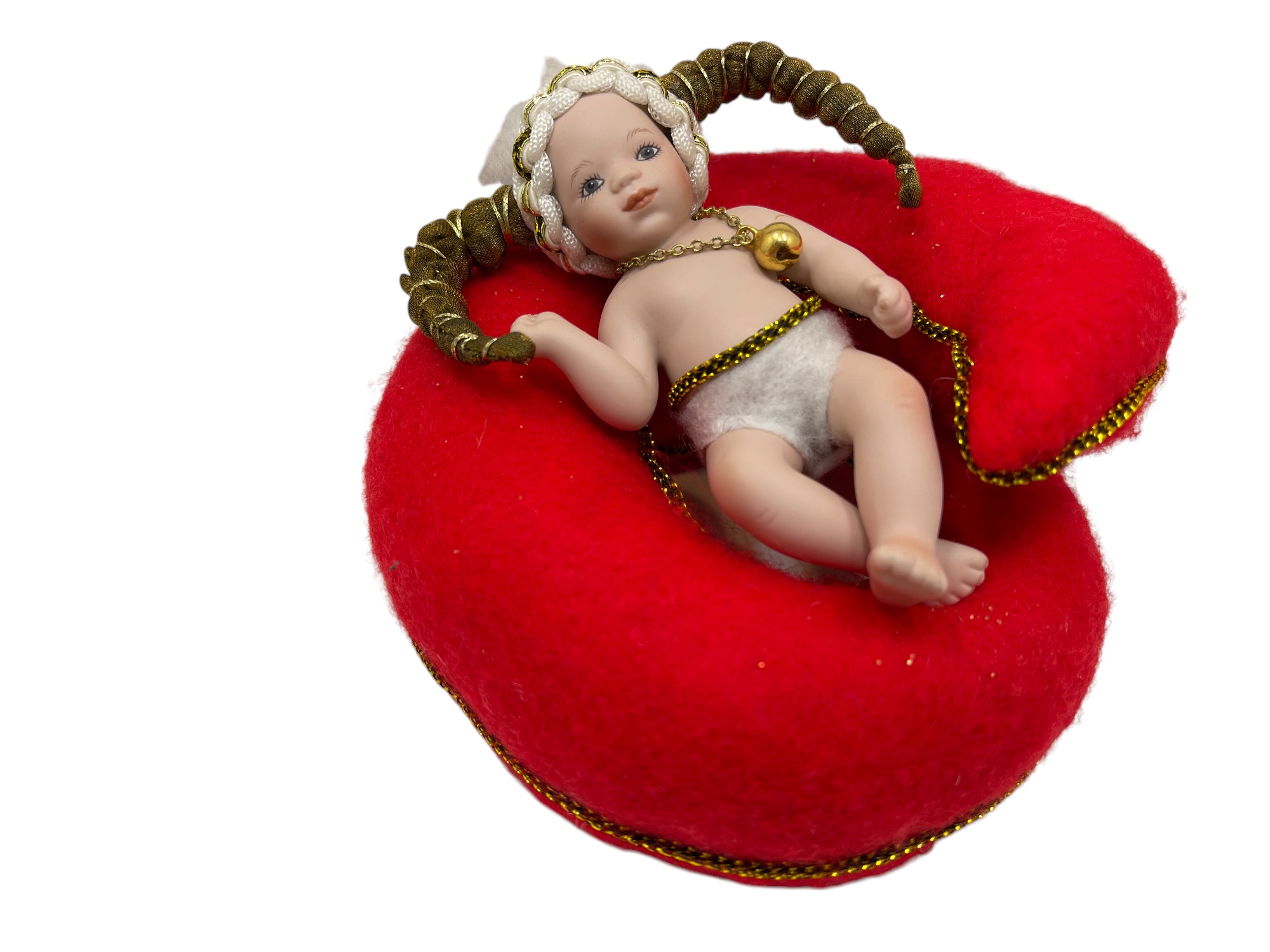 Sammler Puppe Porzellan Puppe 10 cm + Stoff Ring 11 cm. Top Zustand 