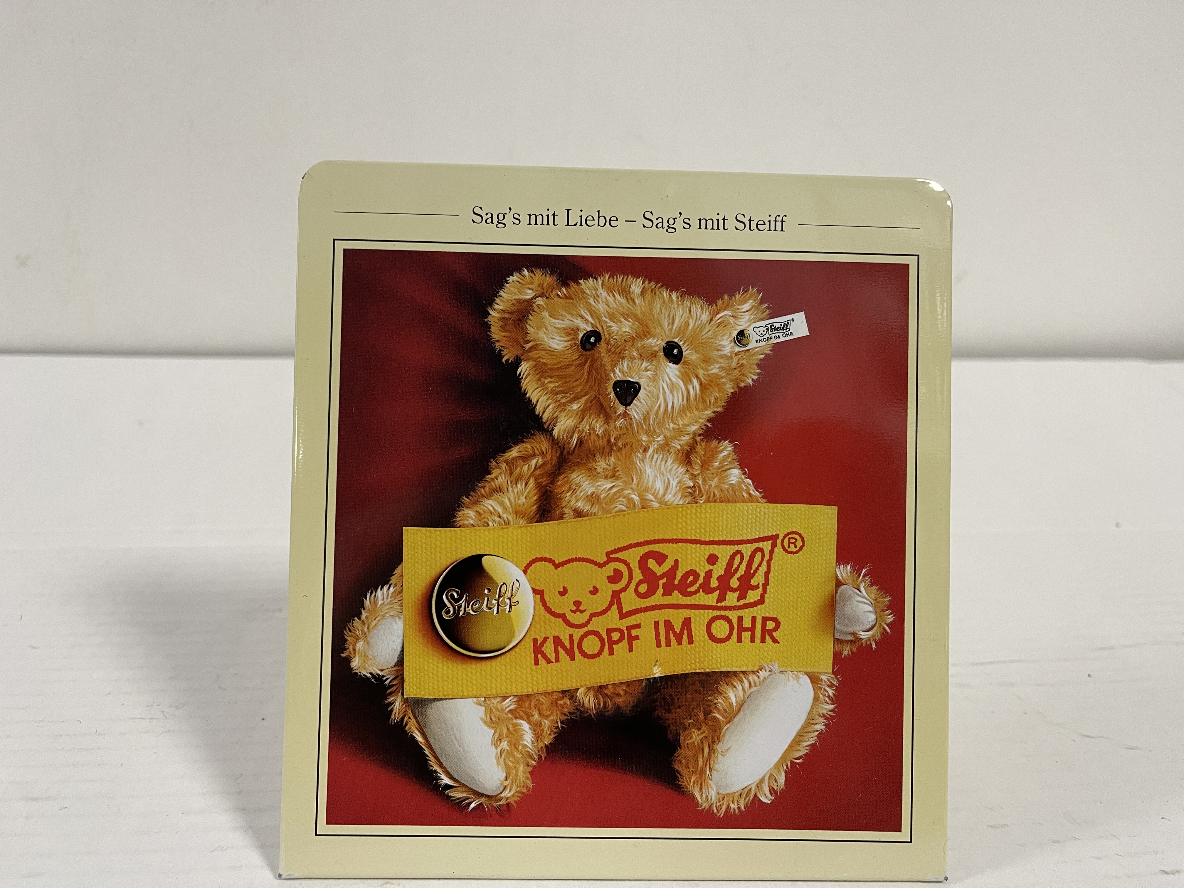 Steiff Schild Reklame - Schild Blech 16 x 15 cm. - Top Zustand 