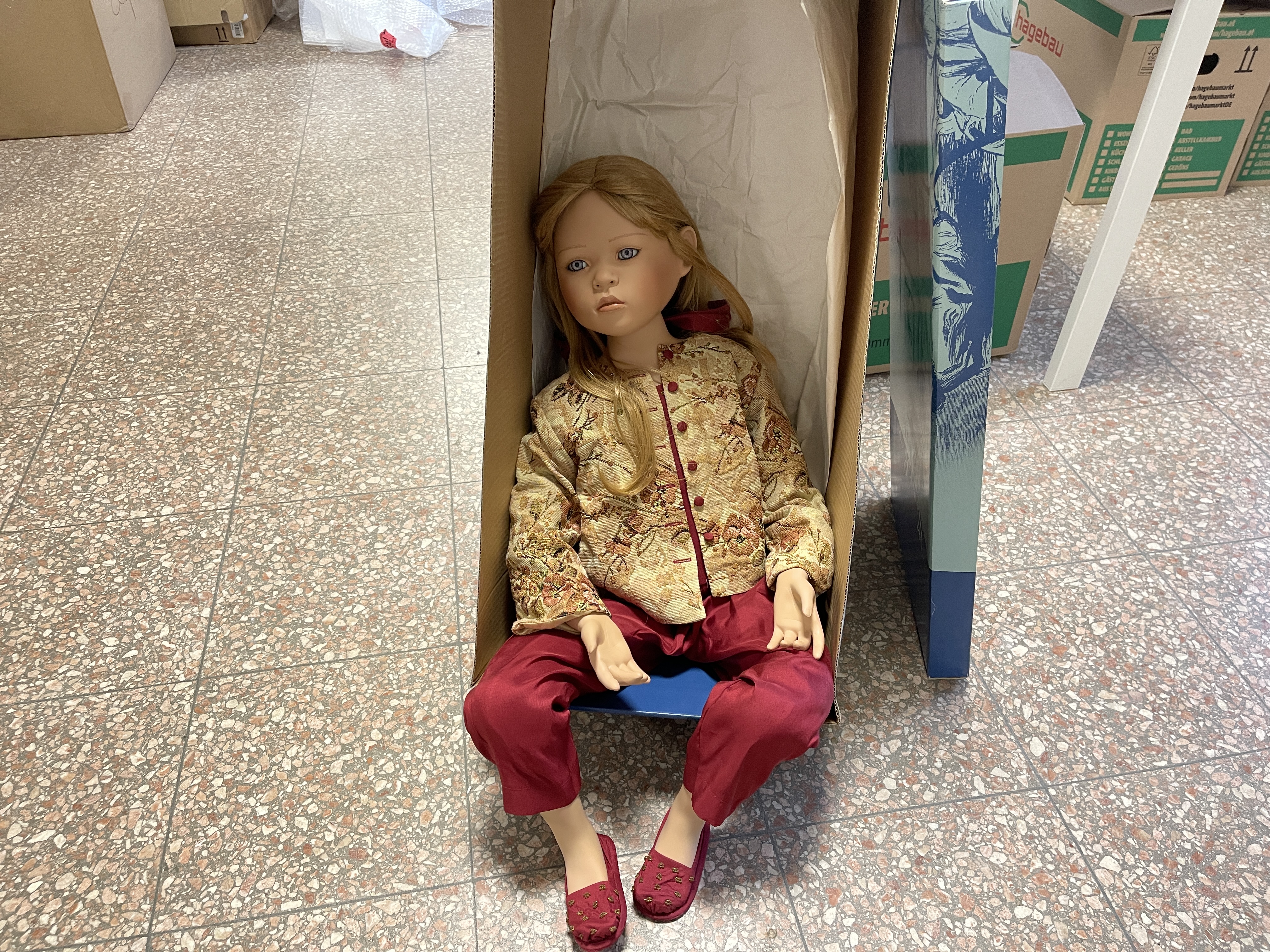 Künstlerpuppe Sammler Christine Orange Porzellan Puppe 92 cm. Top Zustand  