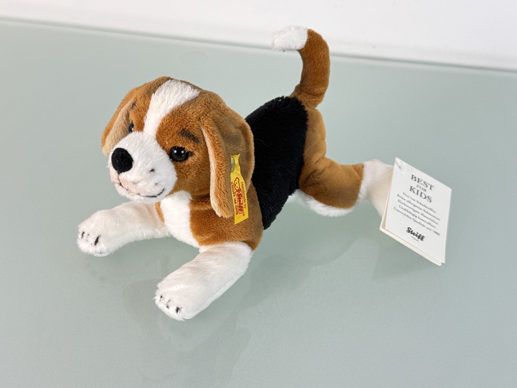 Steiff Tier 280368 Hund Beagle 14 x 19 cm. Top Zustand  