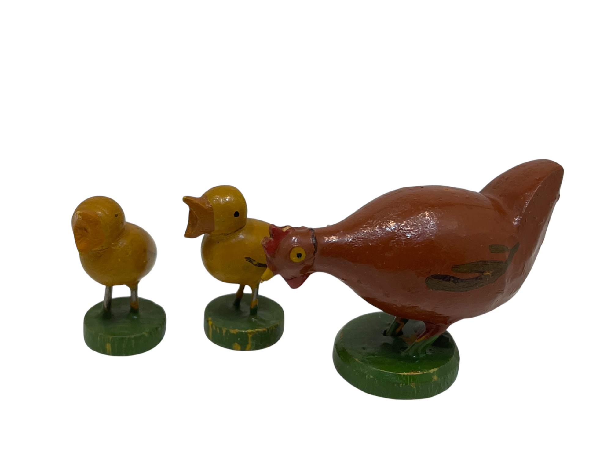 Erzgebirge Figur Huhn 4 cm + 2 Küken je 3 cm Top Zustand   