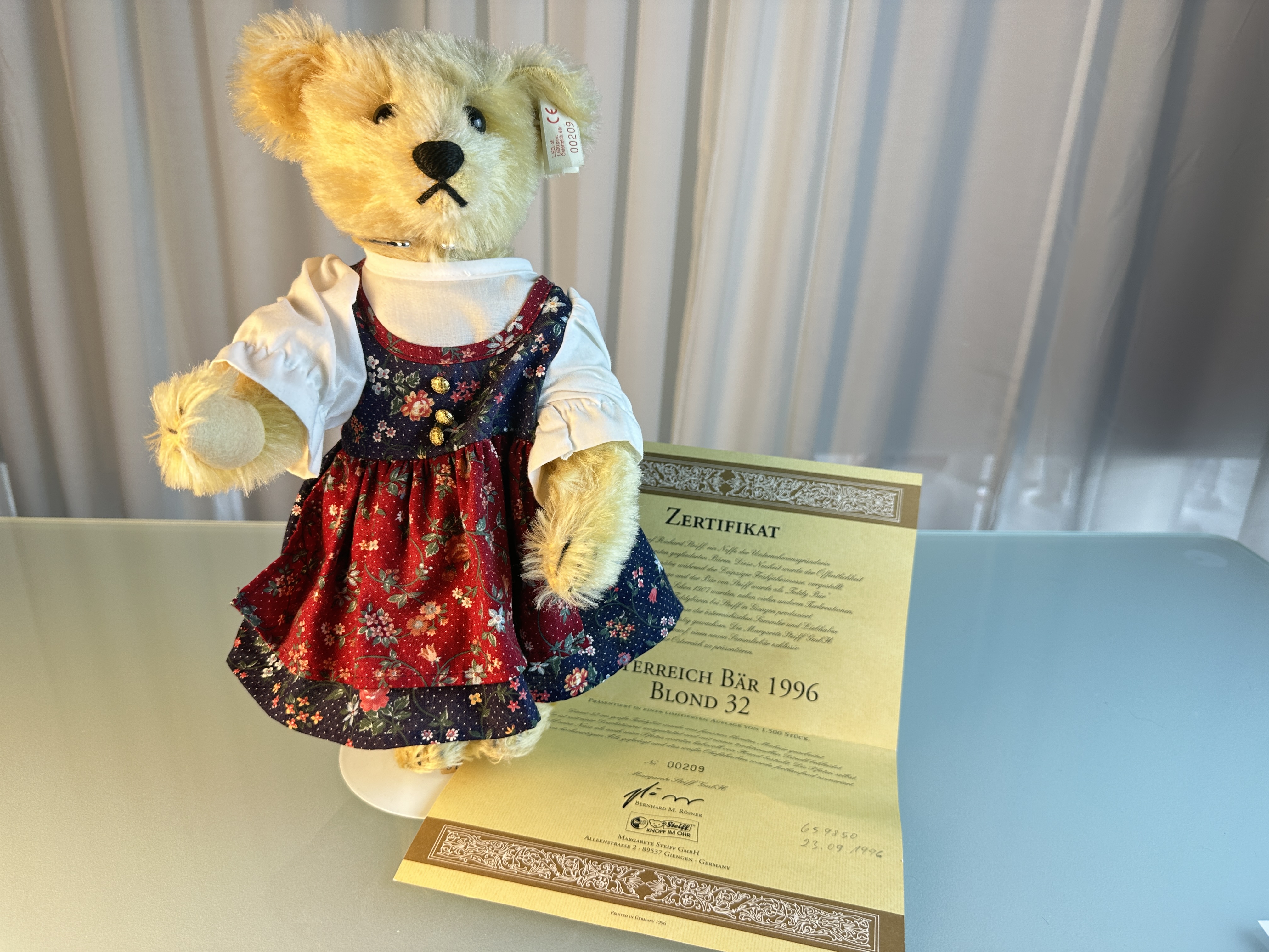 Steiff Österreich Bär 1996 659850 Ltd. 32cm Top Zustand mit Zertifikat 