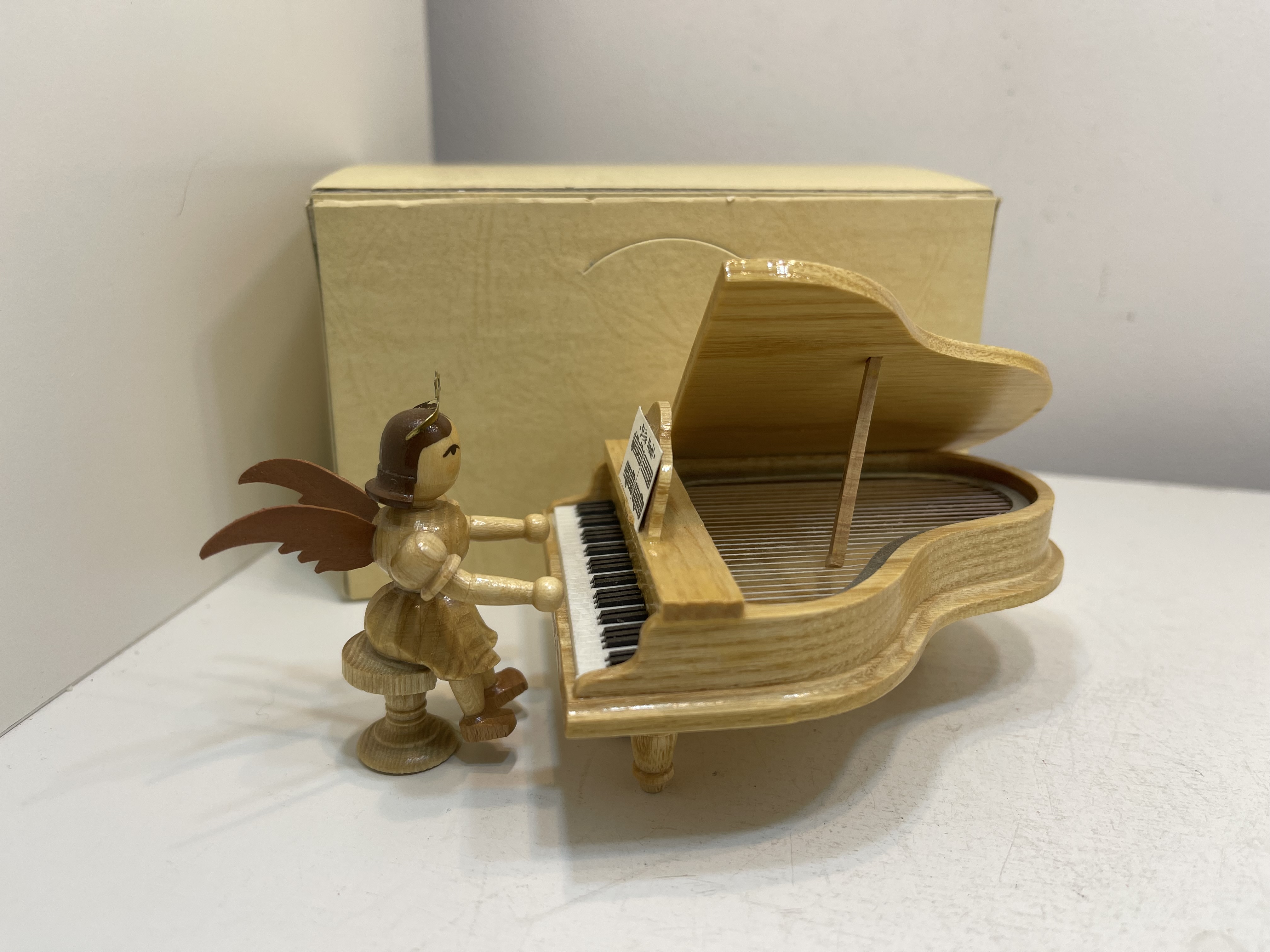Erzgebirge Blank Figur Klavier 9 cm + Engel 6 cm. + OVP Top Zustand  