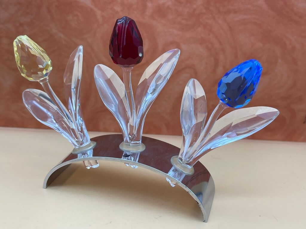 Swarovski Figur 3 Große Tulpen im Ständer 17 cm. Top Zustand