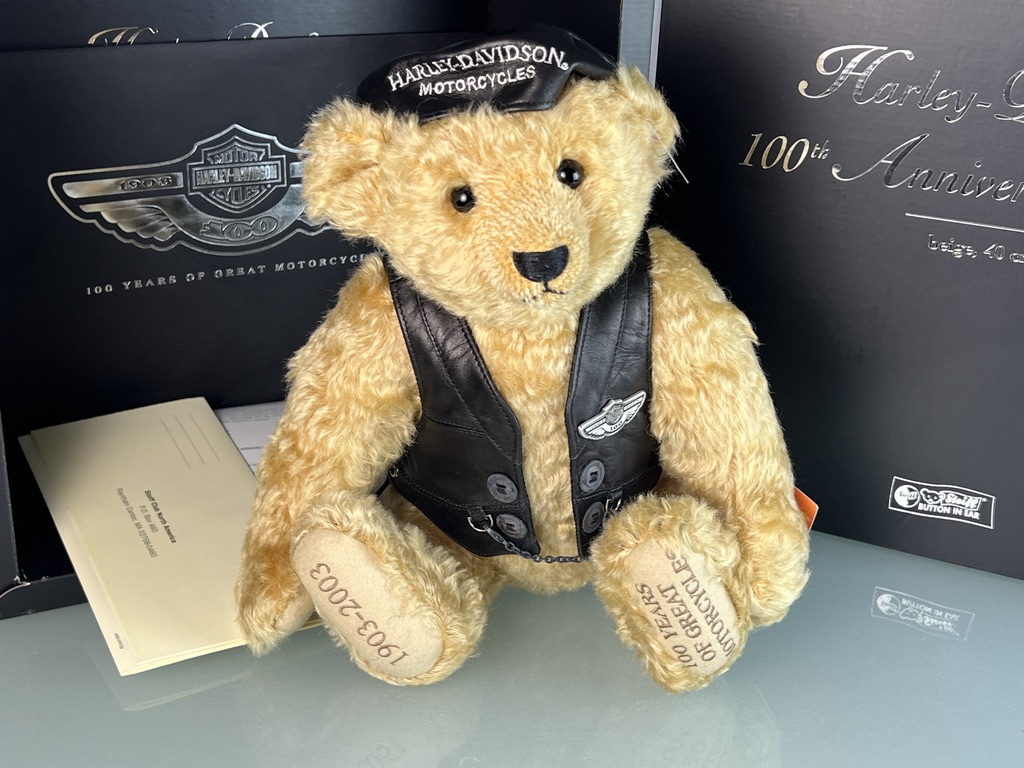 Steiff Tier Sammler 666476 Harley Davidson Teddy Bär 40 cm - Top Zustand 