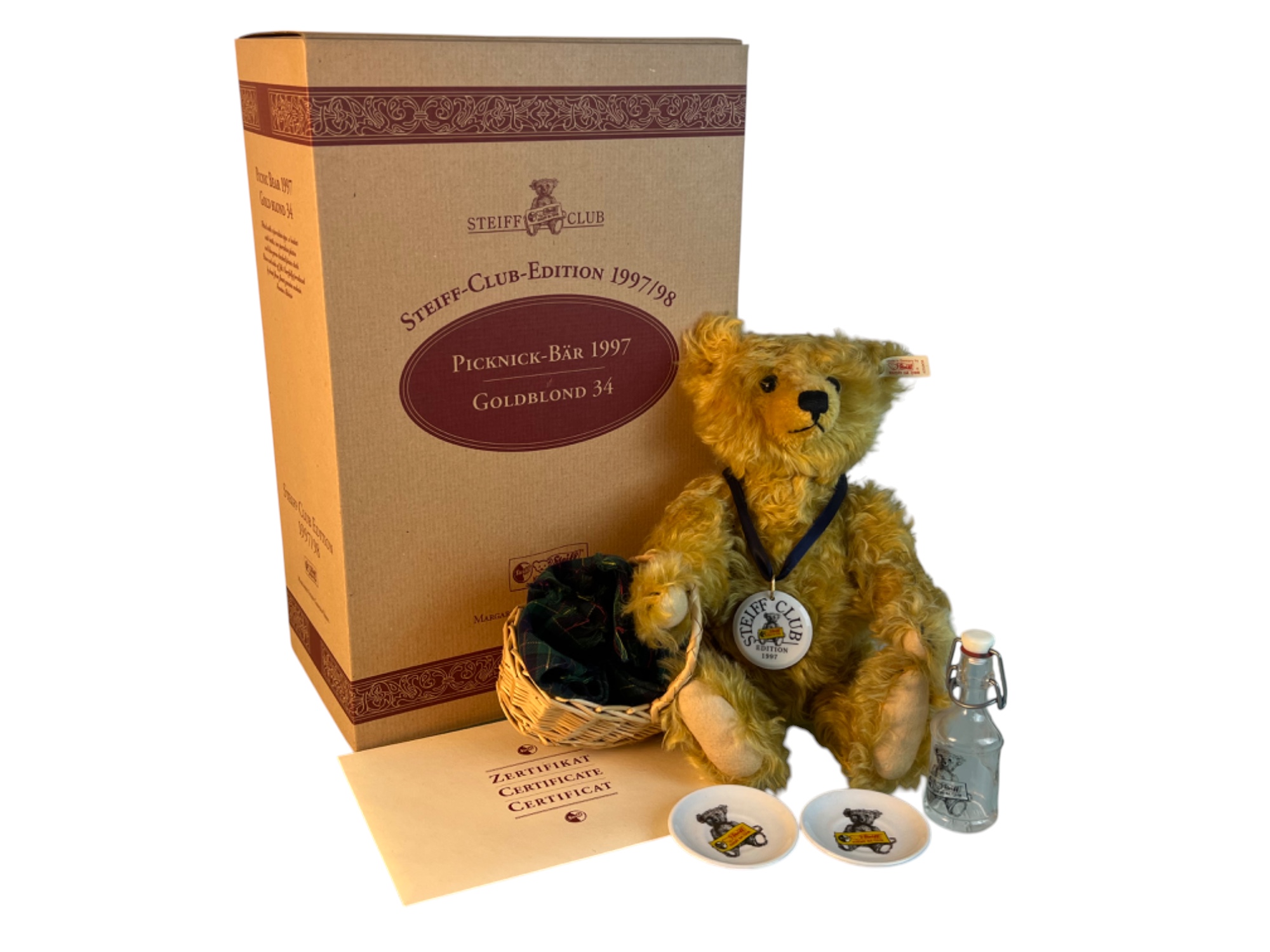 Steiff Tier Teddy Bär 420108 Picknick-Bär 34 cm Nr. 05618. Top Zustand