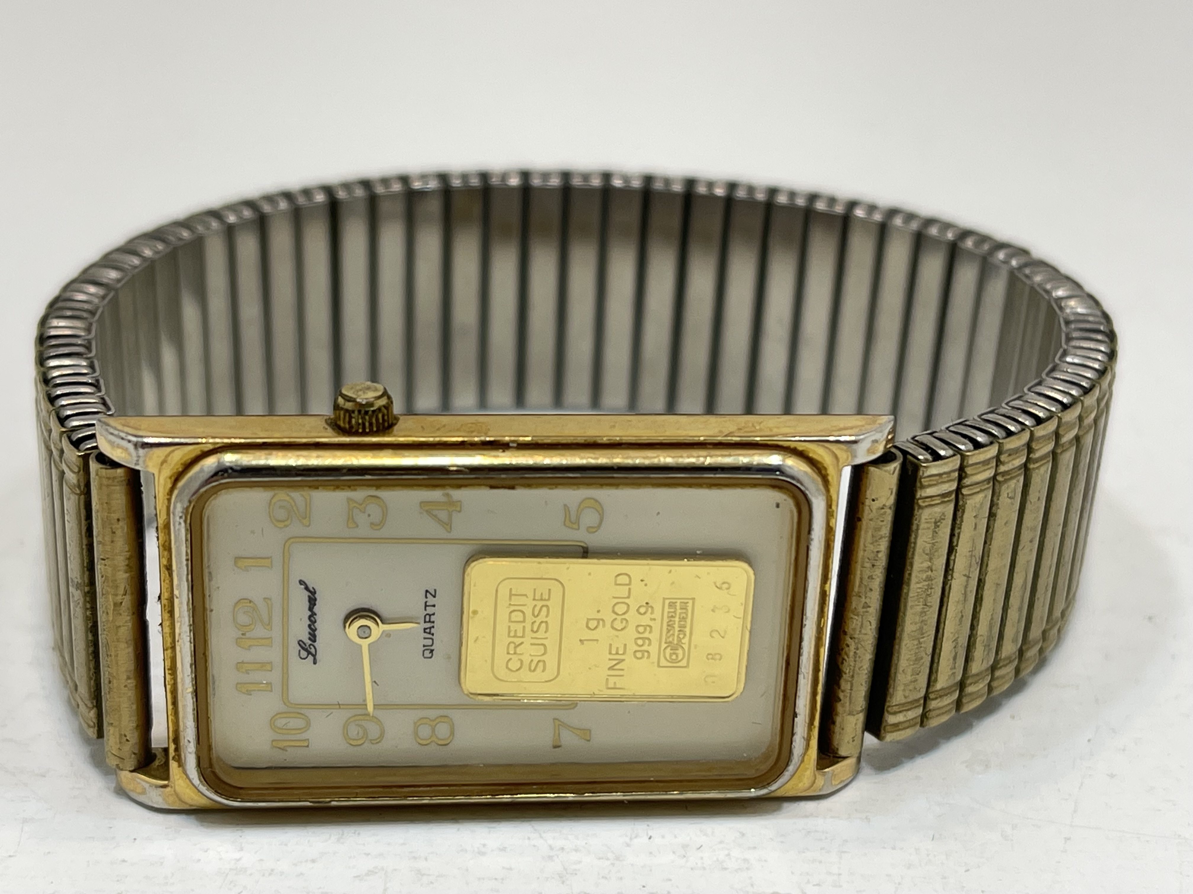 Lucoral Unisex Armbanduhr Quartz & 1g Fine Gold - Goldbaren 999.9  - Top Zustand    