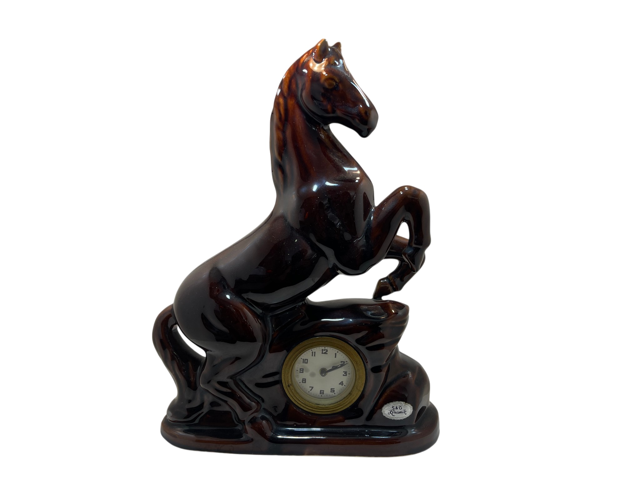 Greulich & Schreulich Keramik Pferde Uhr 32 x 23 cm - Zustand siehe Fotos