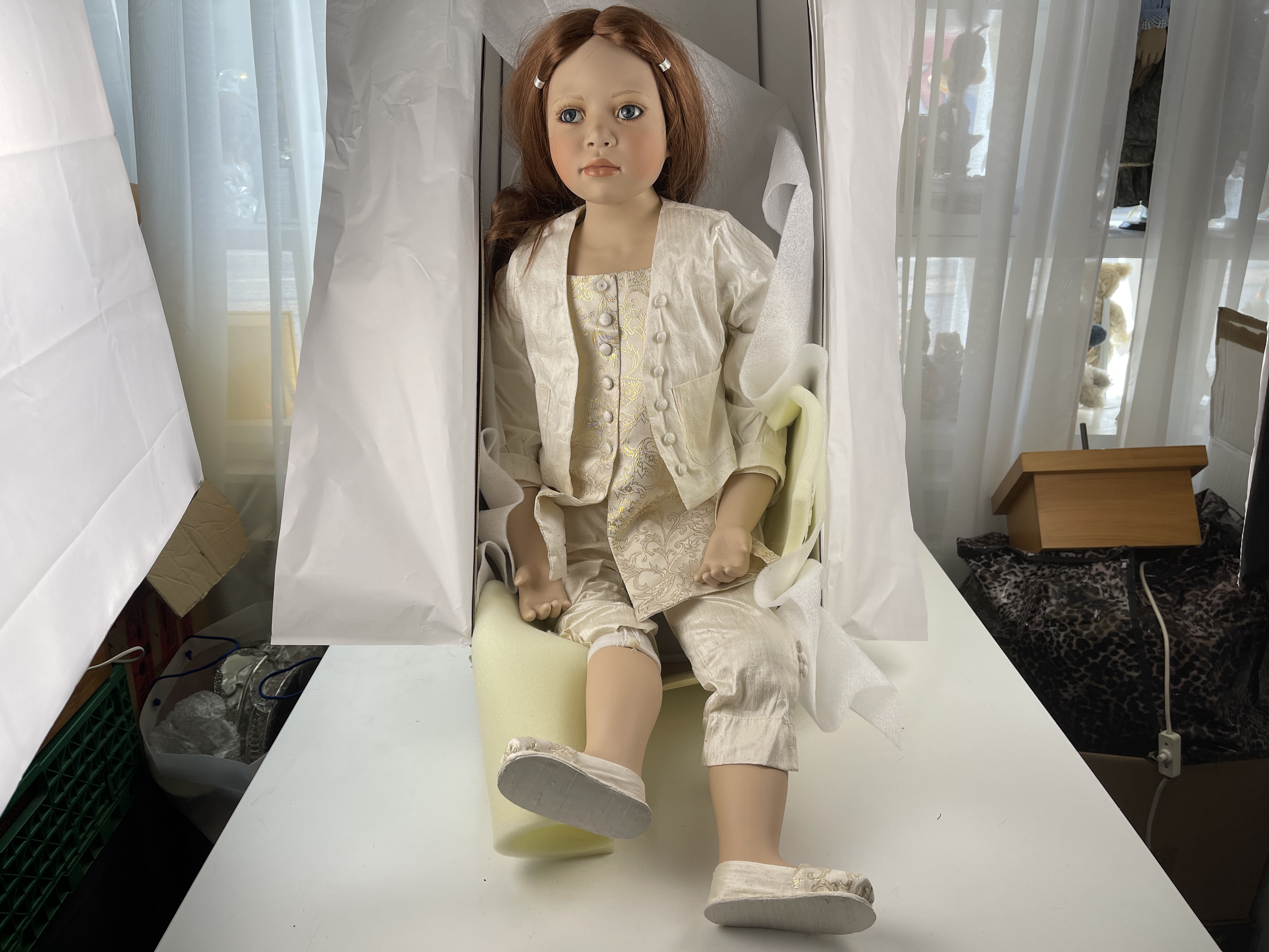 Künstlerpuppe Christine Orange Porzellan Puppe 86 cm. Top Zustand  