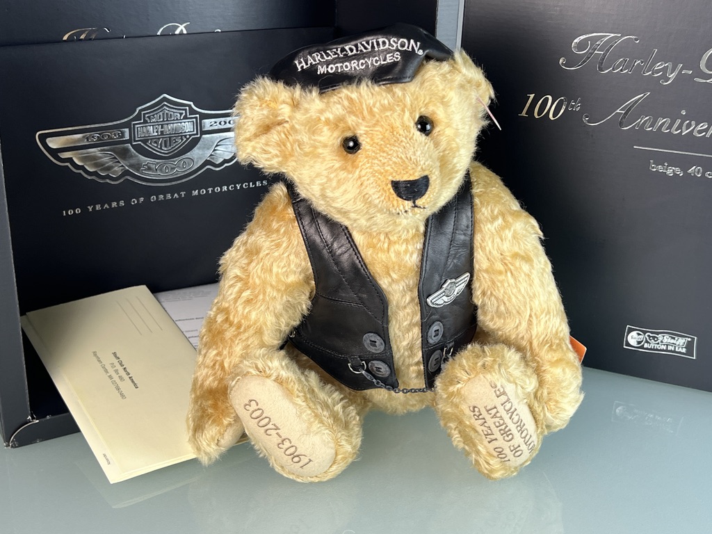 Steiff Tier Sammler 666476 Harley Davidson Teddy Bär 40 cm - Top Zustand 