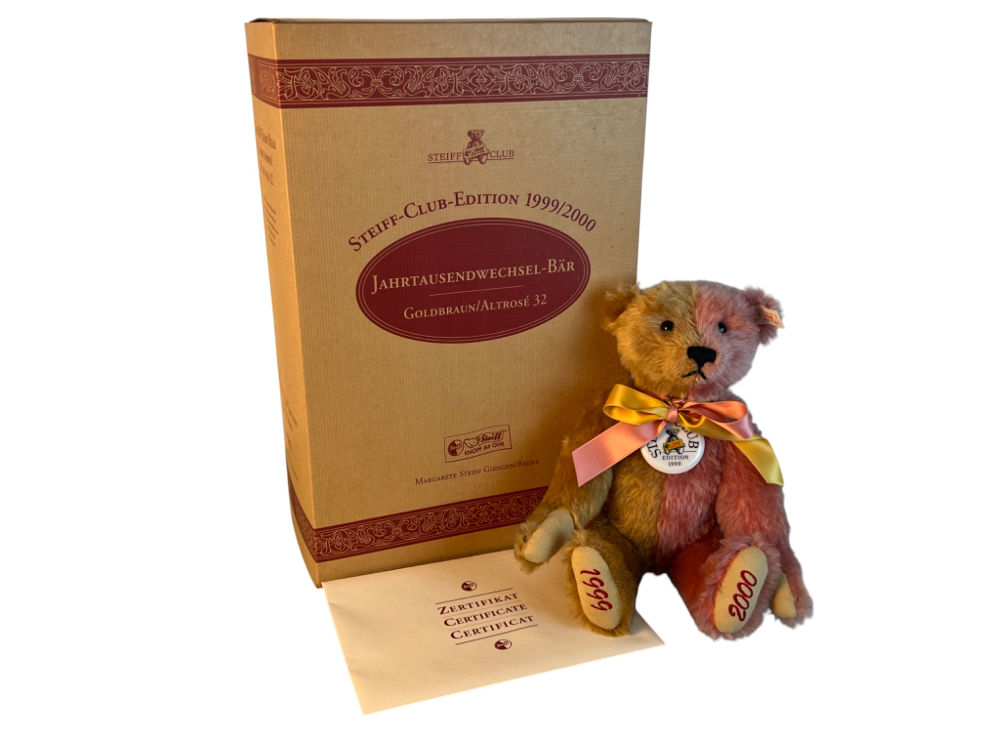 Steiff Tier Teddy Bär 420184 Jahrtausendwechsel-Bär 32 cm Nr. 00396. Top Zustand