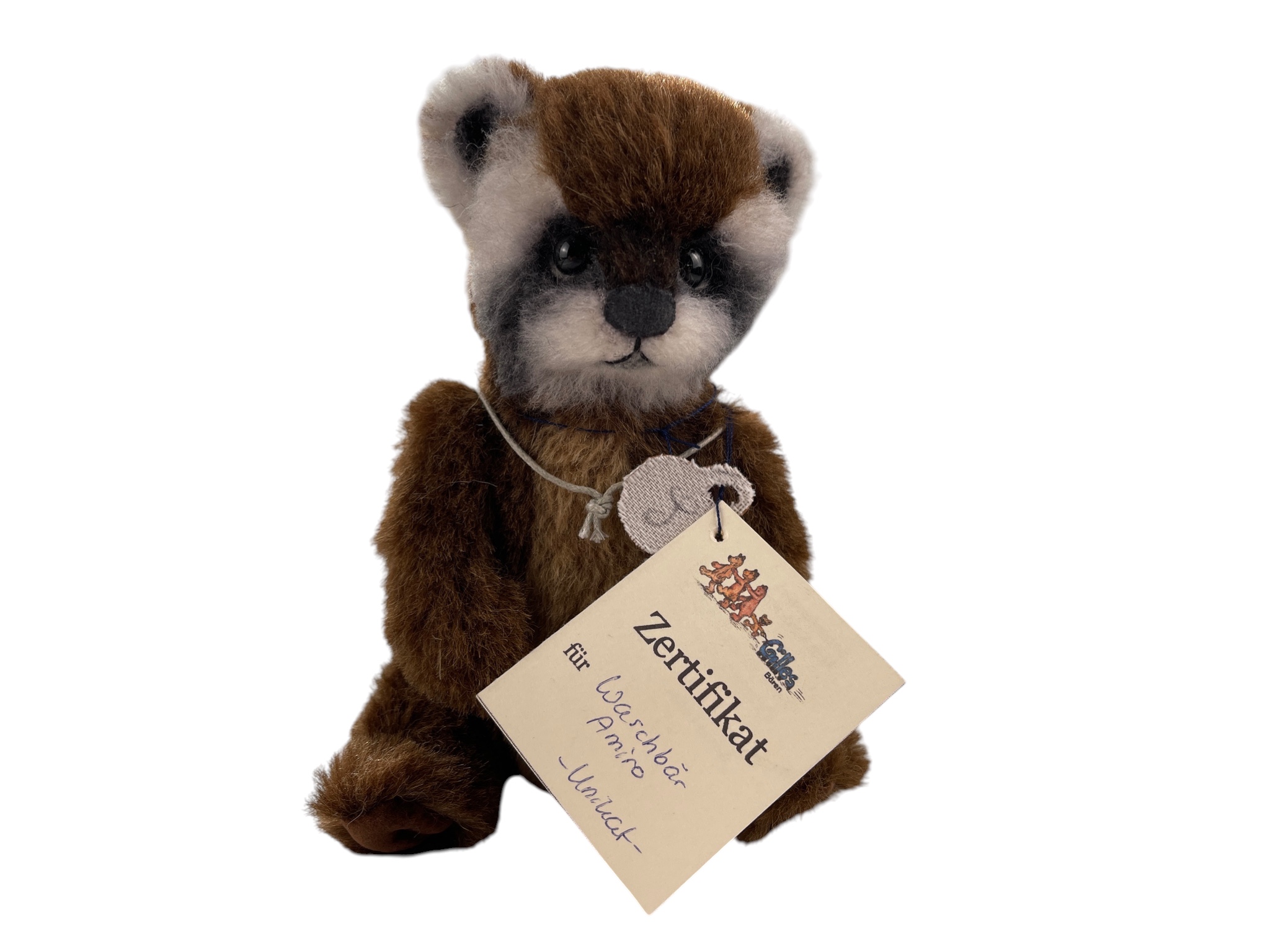 Künstler Stofftier Waschbär 19 cm. - Top Zustand.    