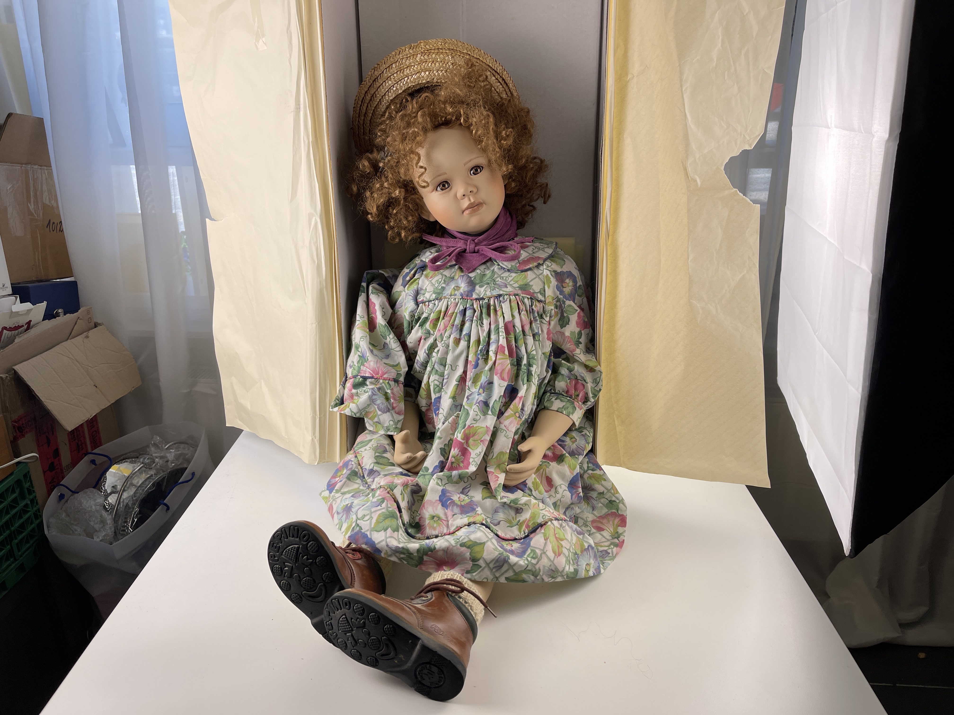 Künstlerpuppe Christine Orange Porzellan Puppe 82 cm. Top Zustand   