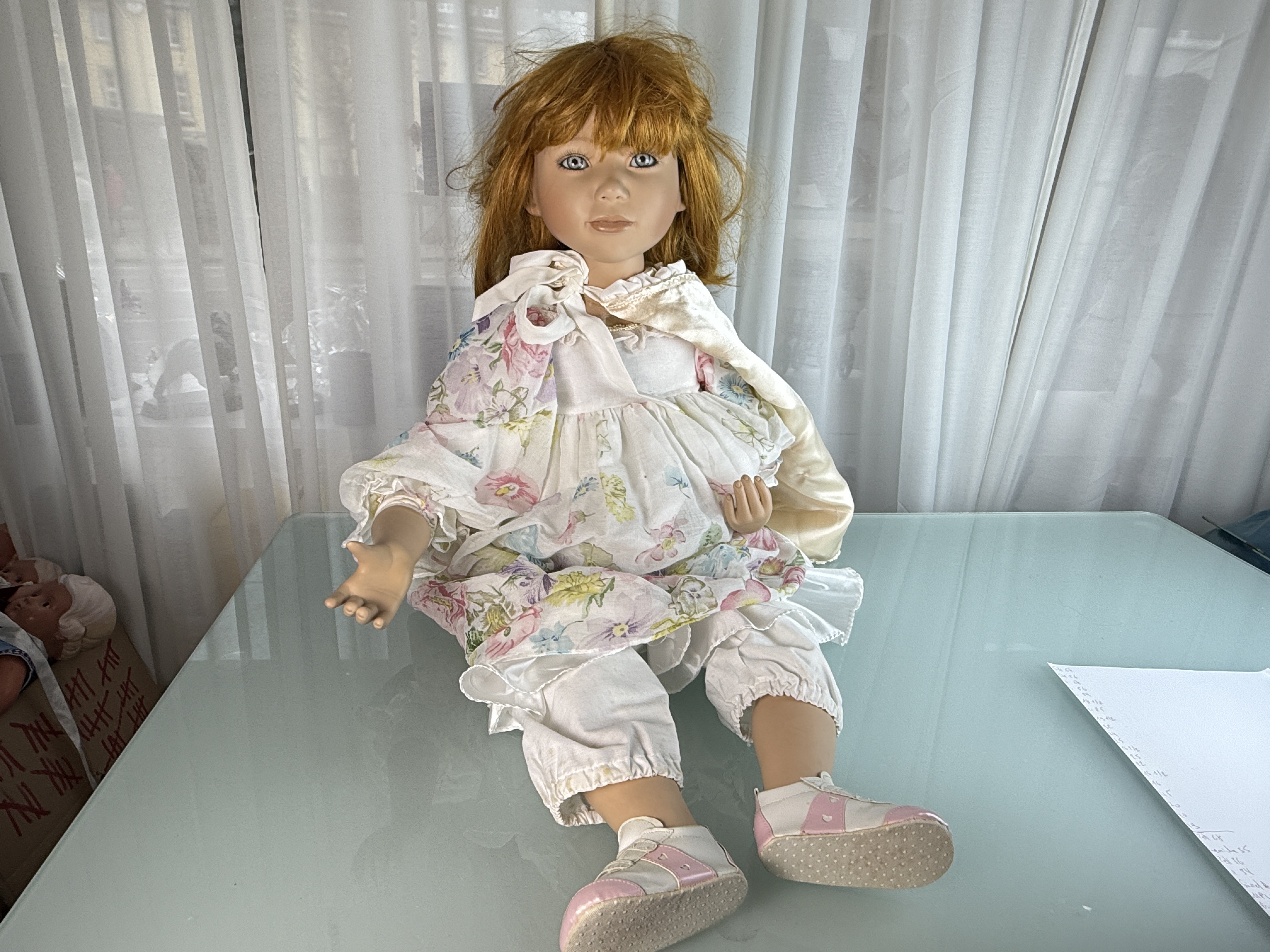 Künstlerpuppe Sammler Mädchen Christine Orange Porzellan Puppe 93 cm. Top Zustand  