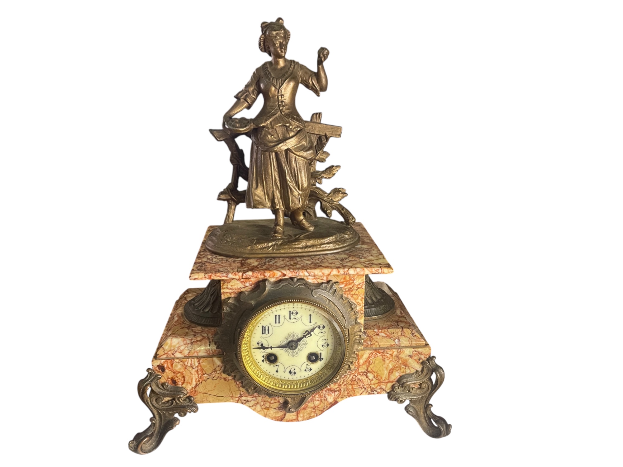 Mamor / Zinn Figur auf Sockel / Standuhr 15 x 26 x 36 cm - Top Zustand  