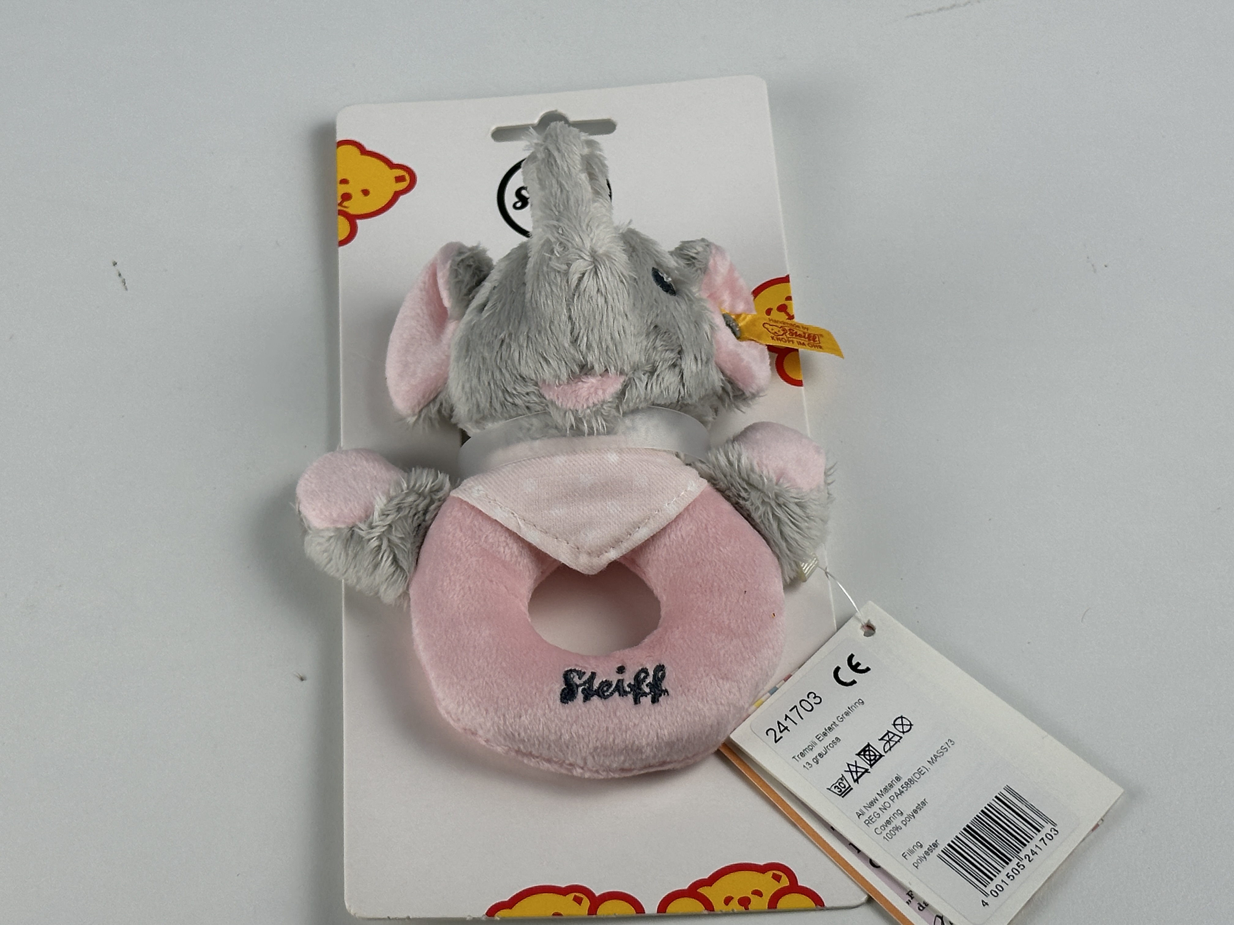 Steiff Tier 241703 Trampili Elefant Greifring 13 cm. Unbenutzt