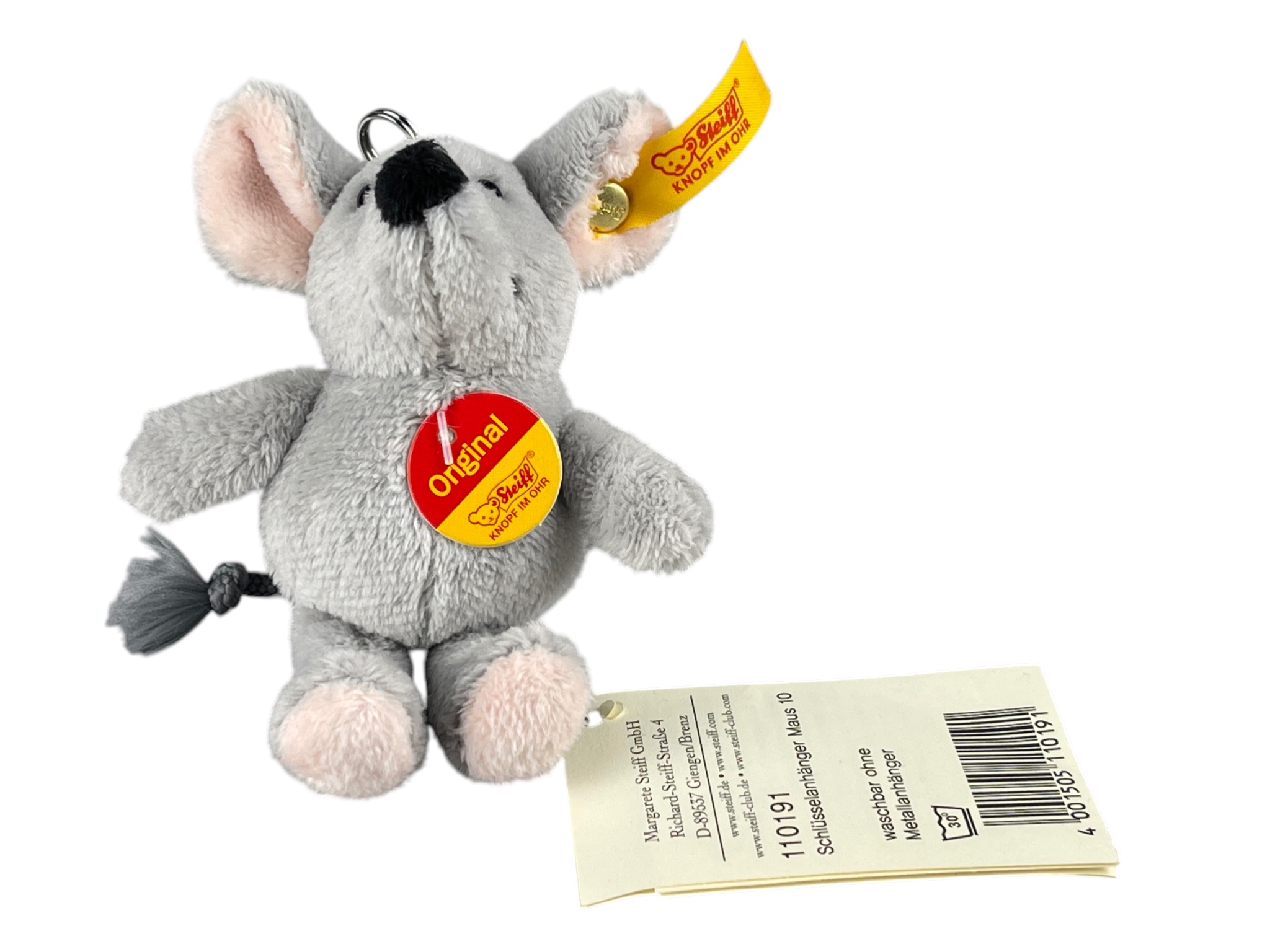 Steiff Tier 110191 Schlüsselanhänger Maus 10 cm Top Zustand    