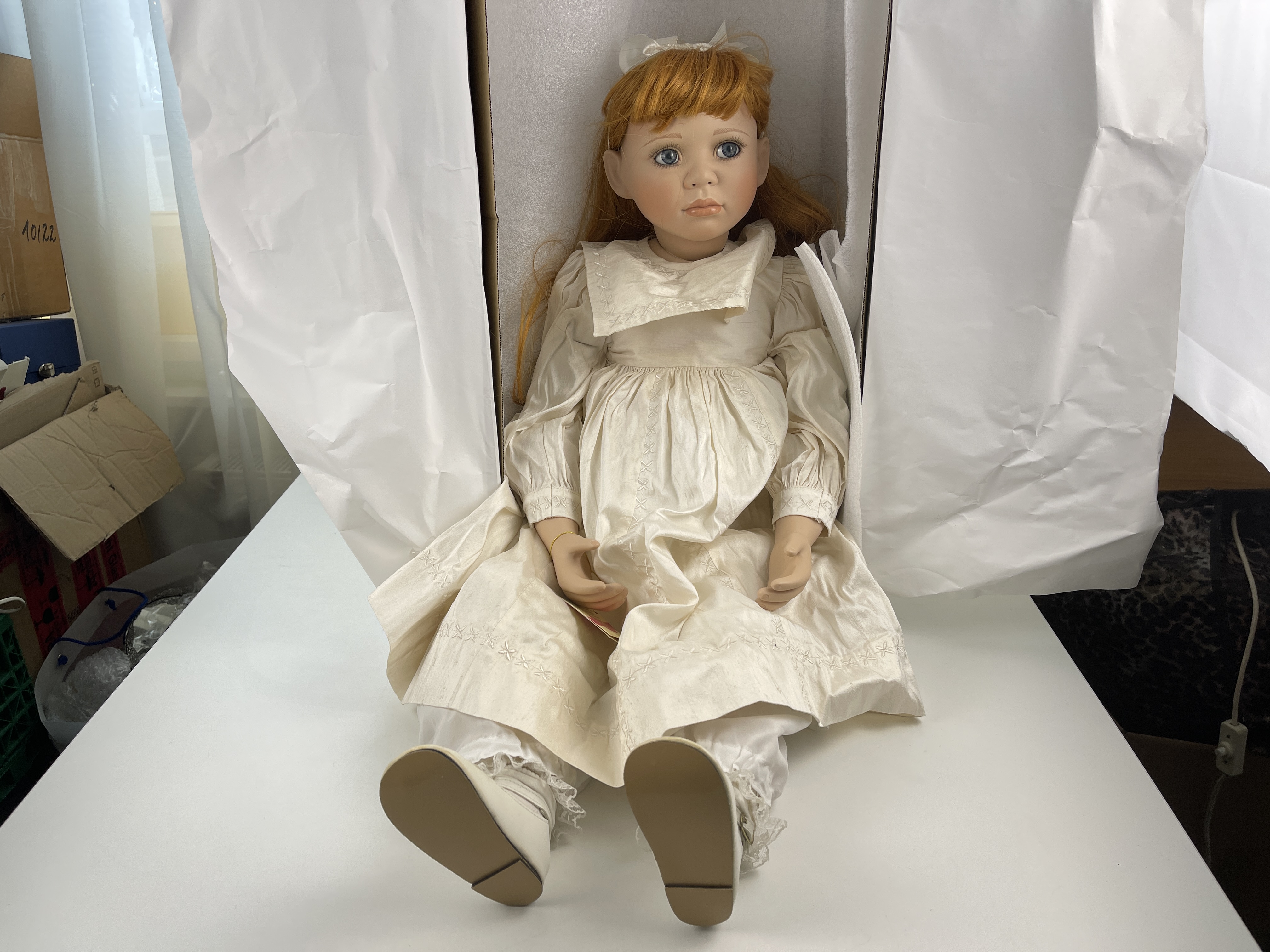 Künstlerpuppe Christine Orange Porzellan Puppe 80 cm. Top Zustand 