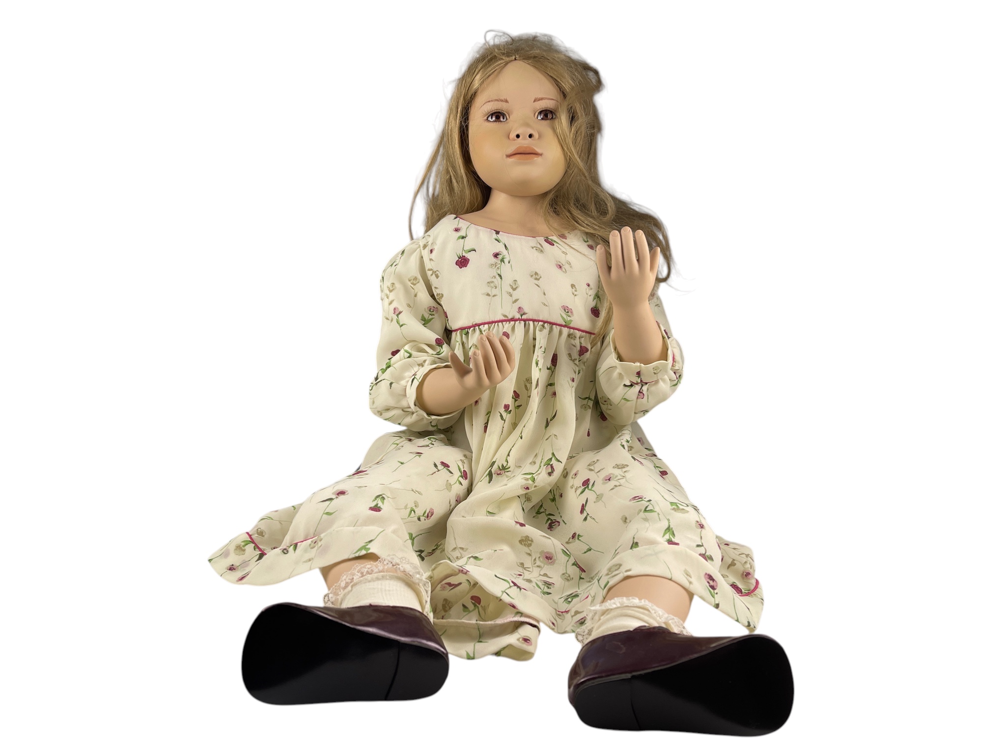 Künstlerpuppe Sammler Christine Orange Porzellan Puppe 90 cm. Zustand siehe Fotos 