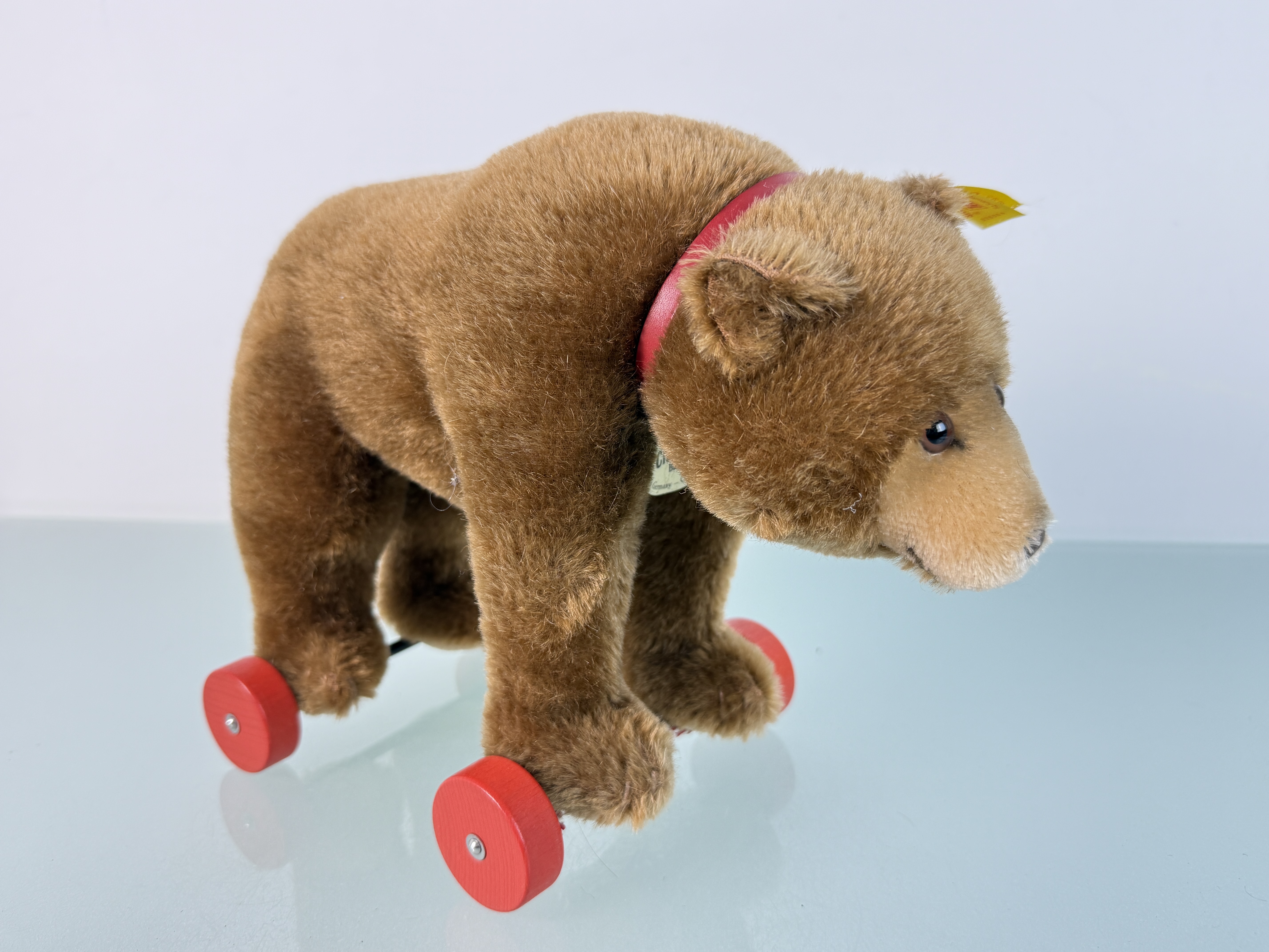 Steiff Tier 036064 Teddy Bär auf Rädern 23 x 30 cm. Top Zustand 