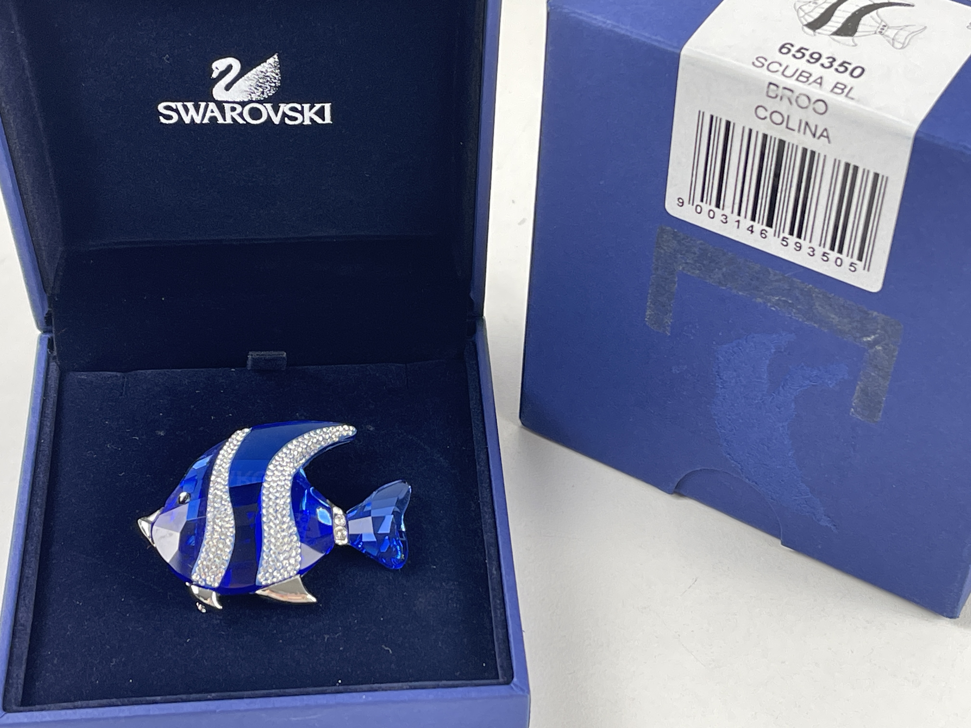 Swarovski 654350 Fisch Colina Scuba Brosche 5 cm. OVP + Zertifikat Top Zustand. 