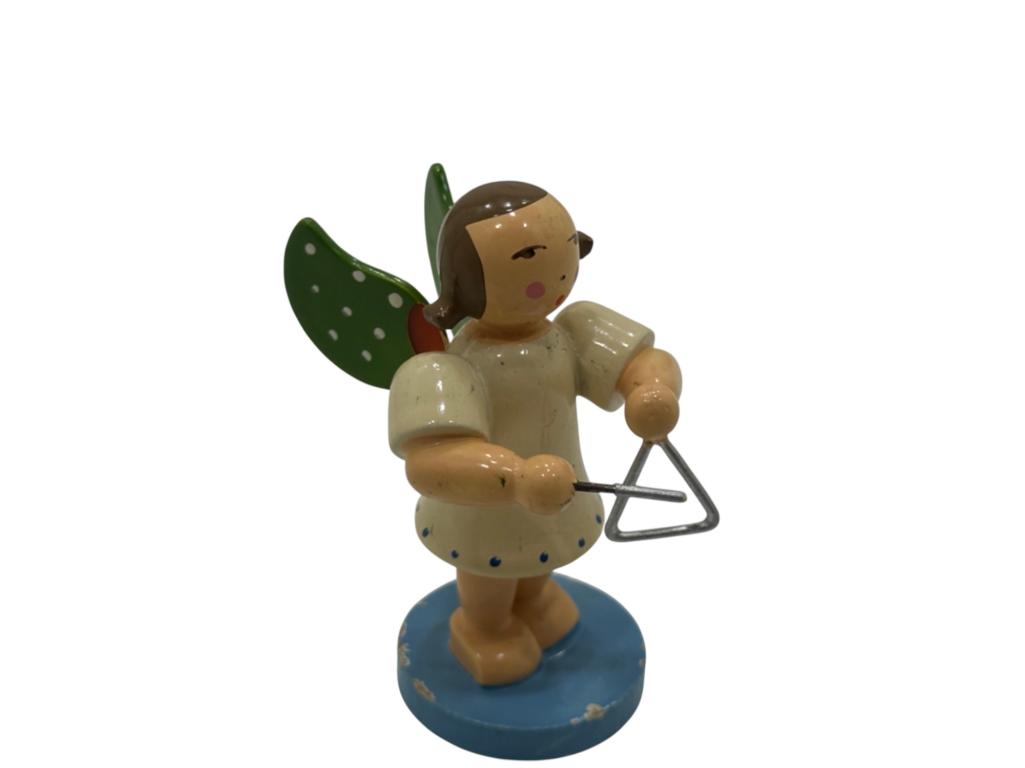 Erzgebirge Figur Engel mit Triangel 5,4 cm. siehe Zustand Fotos