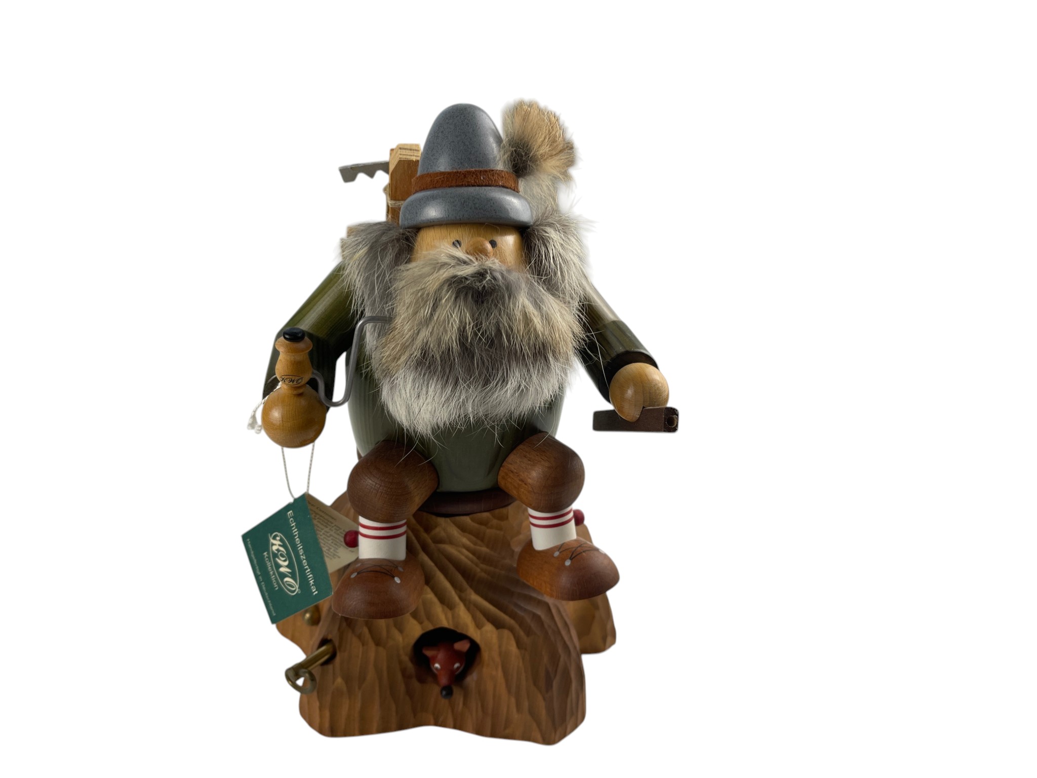 Erzgebirge Spieluhr Räuchermännchen KWO 24 cm - Zustand siehe Fotos (Axt leicht beschädigt)