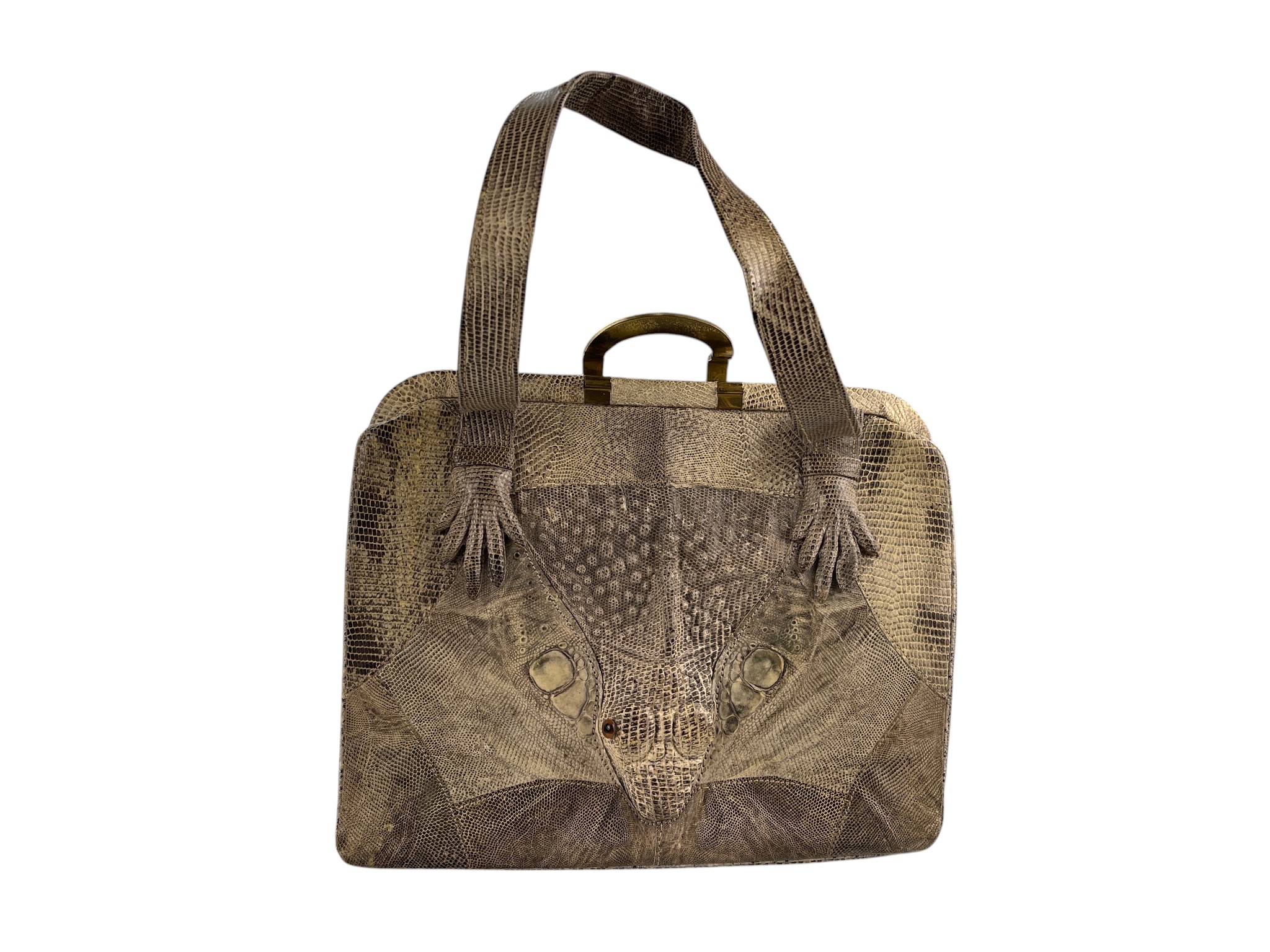 Vintage Echsenleder Leder Damentasche Handtasche 19 x 22 x 4 cm.  Zustand siehe Fotos 