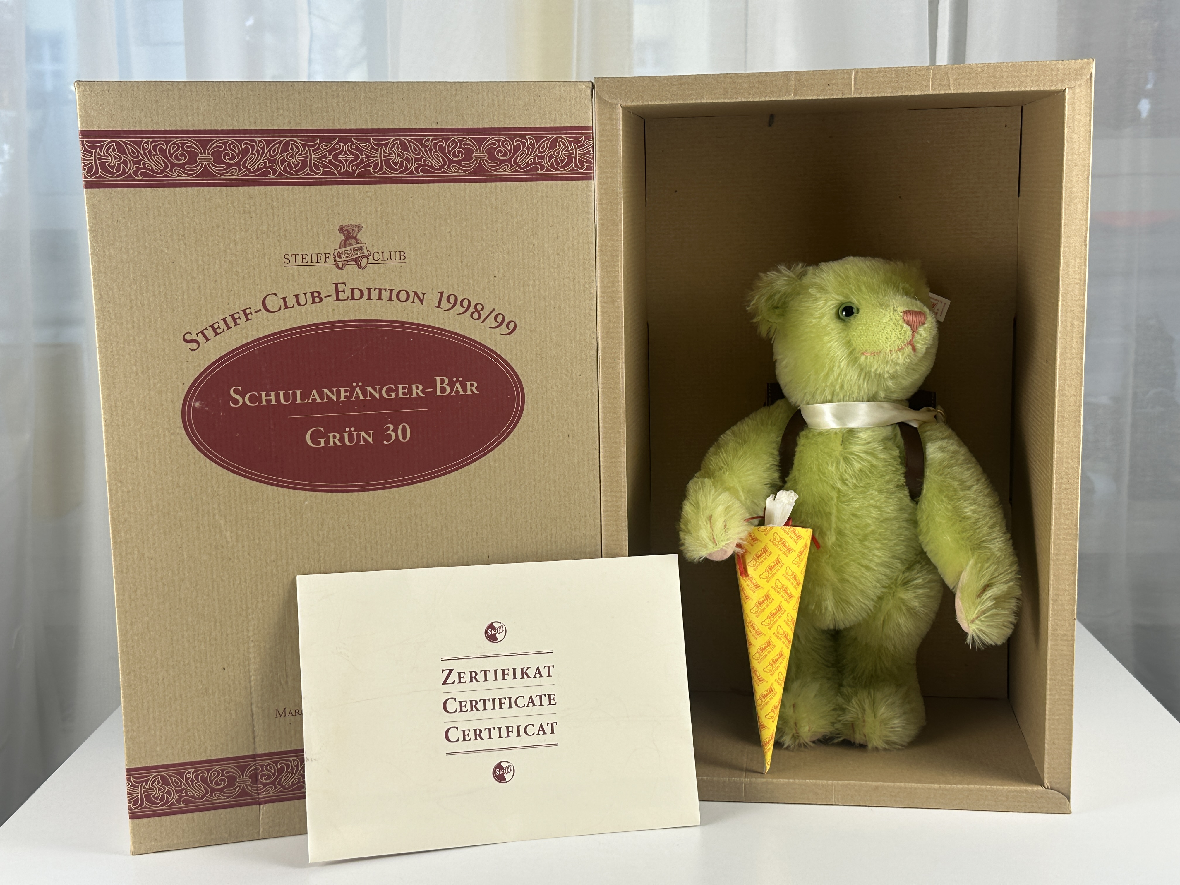 Steiff Tier 420139 Schulanfängerbär Teddy Bär 30 cm. Mit Ovp + Zertifikat + Top Zustand