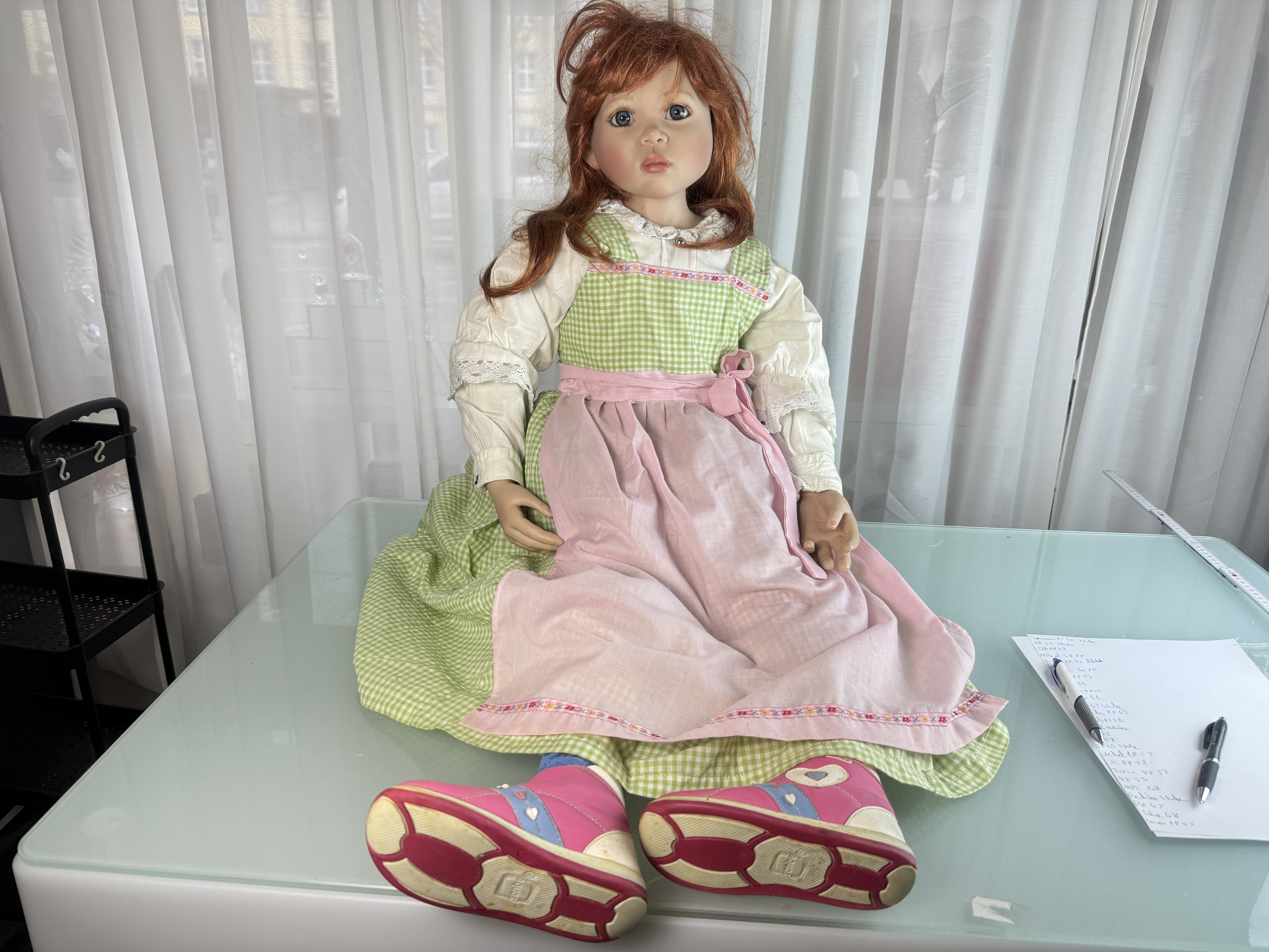 Künstlerpuppe Sammler Mädchen Christine Orange Vinyl Puppe 100 cm. Top Zustand  